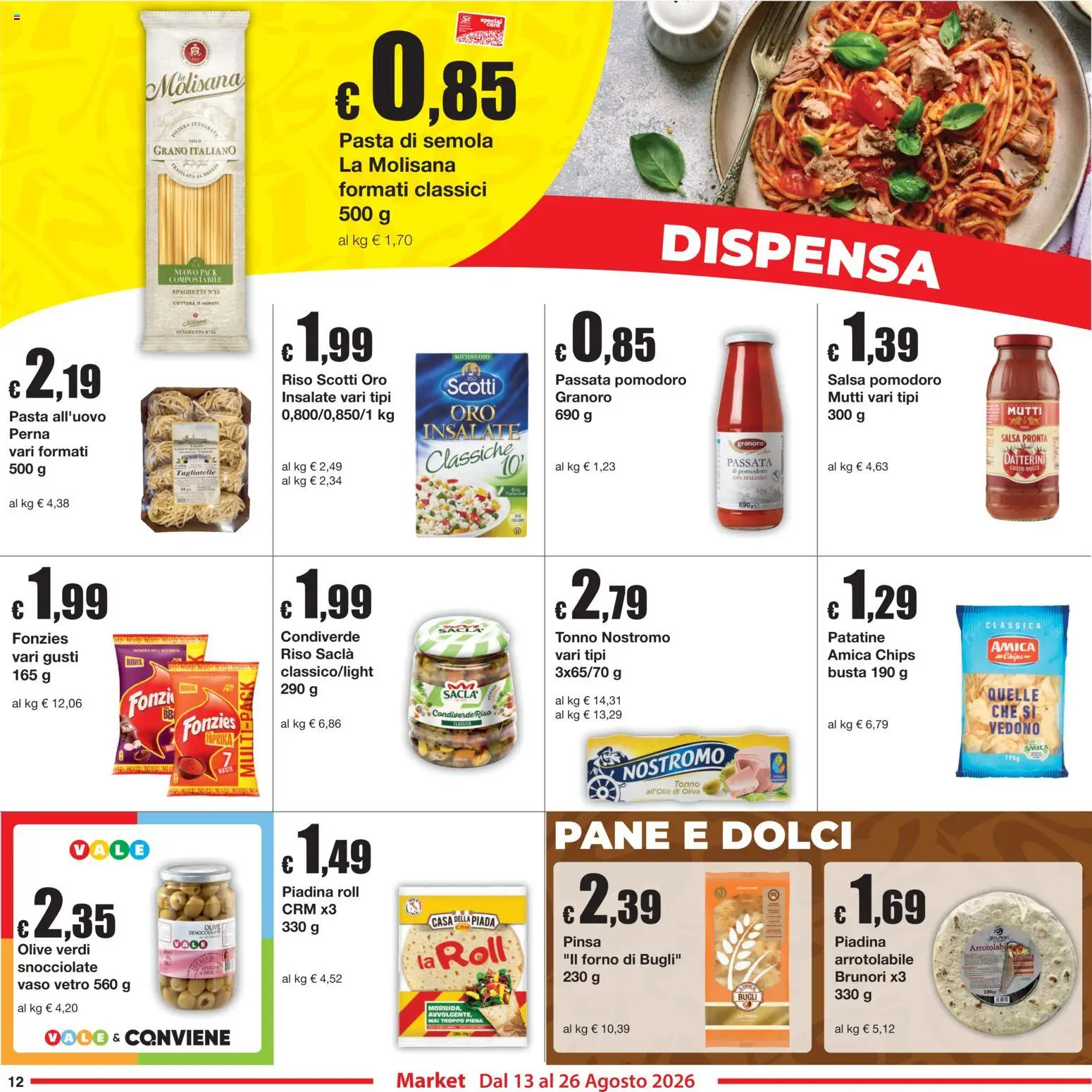 Volantino Sì con Te del 13/08/2026 | Pagina: 12 | Prodotti: Pane, Granoro, Dolci, Vaso