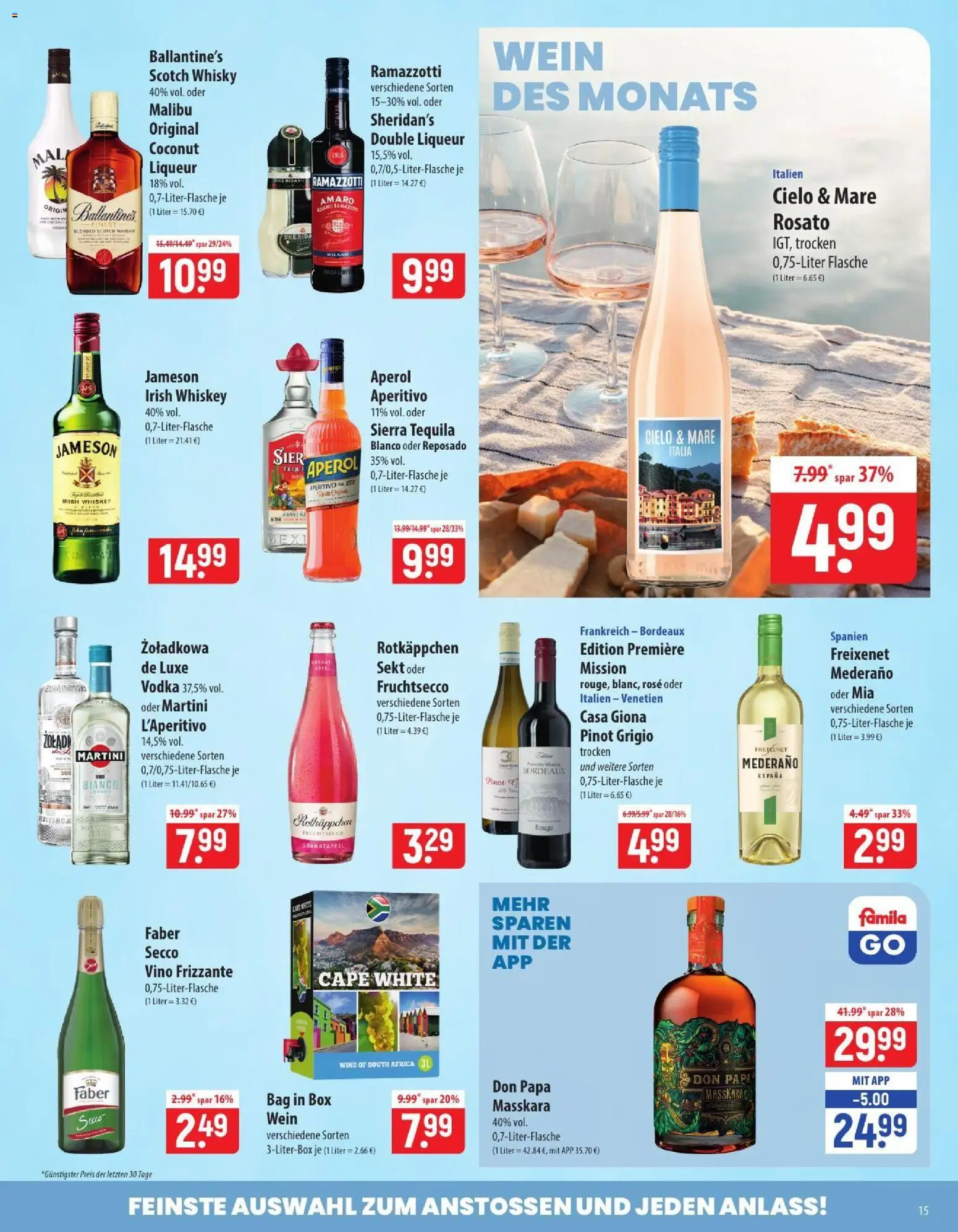 Famila Prospekt – gültig ab 06.07.2026 | Seite: 15 | Produkte: Granatapfel, Sekt, Fruchtsecco, Vodka