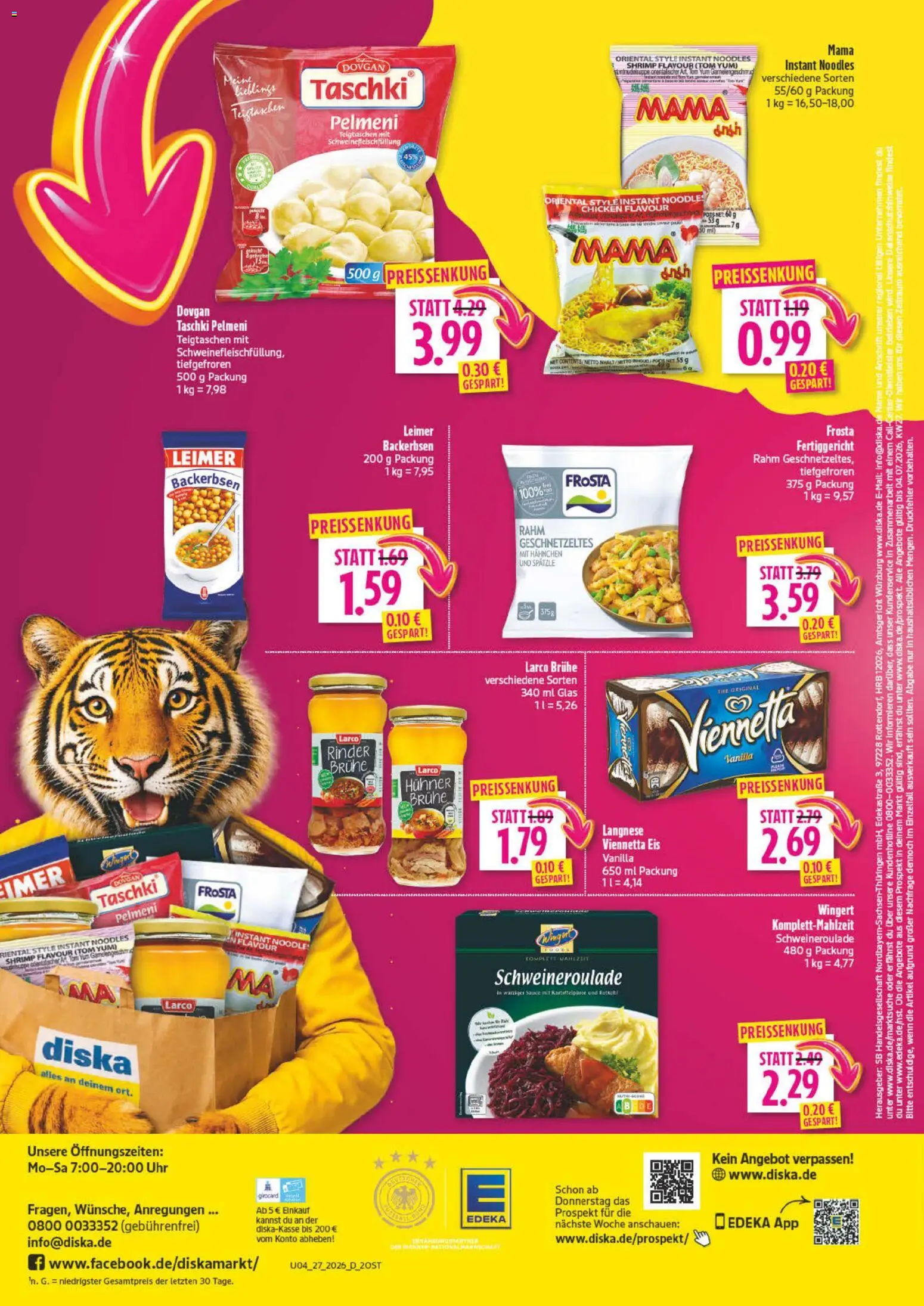 Diska Prospekt – gültig ab 29.06.2026 | Seite: 4 | Produkte: Langnese, Hahnchen, Frosta, Eis