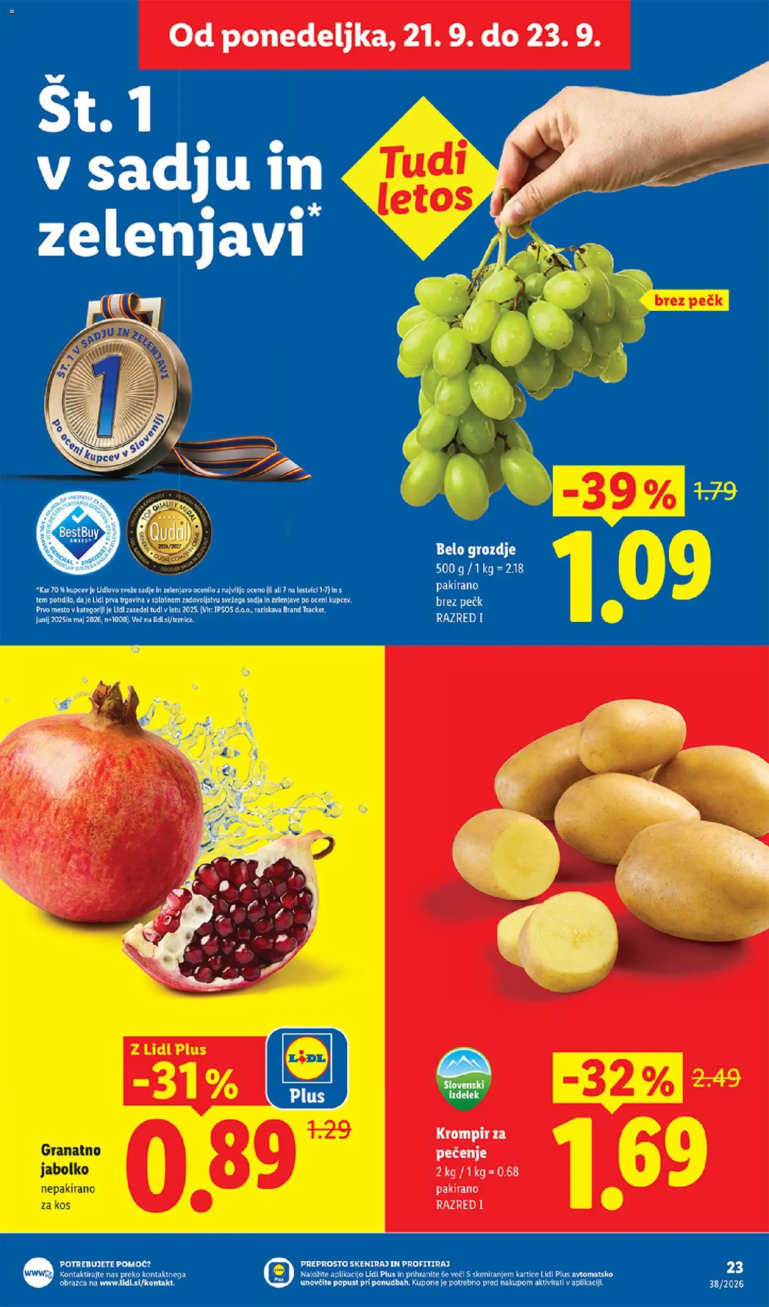 Novi Lidl katalog ponudbe – veljaven od 17.09.2026 | Stran: 41 | Izdelki: Grozdje, Kos, Krompir, Sadje