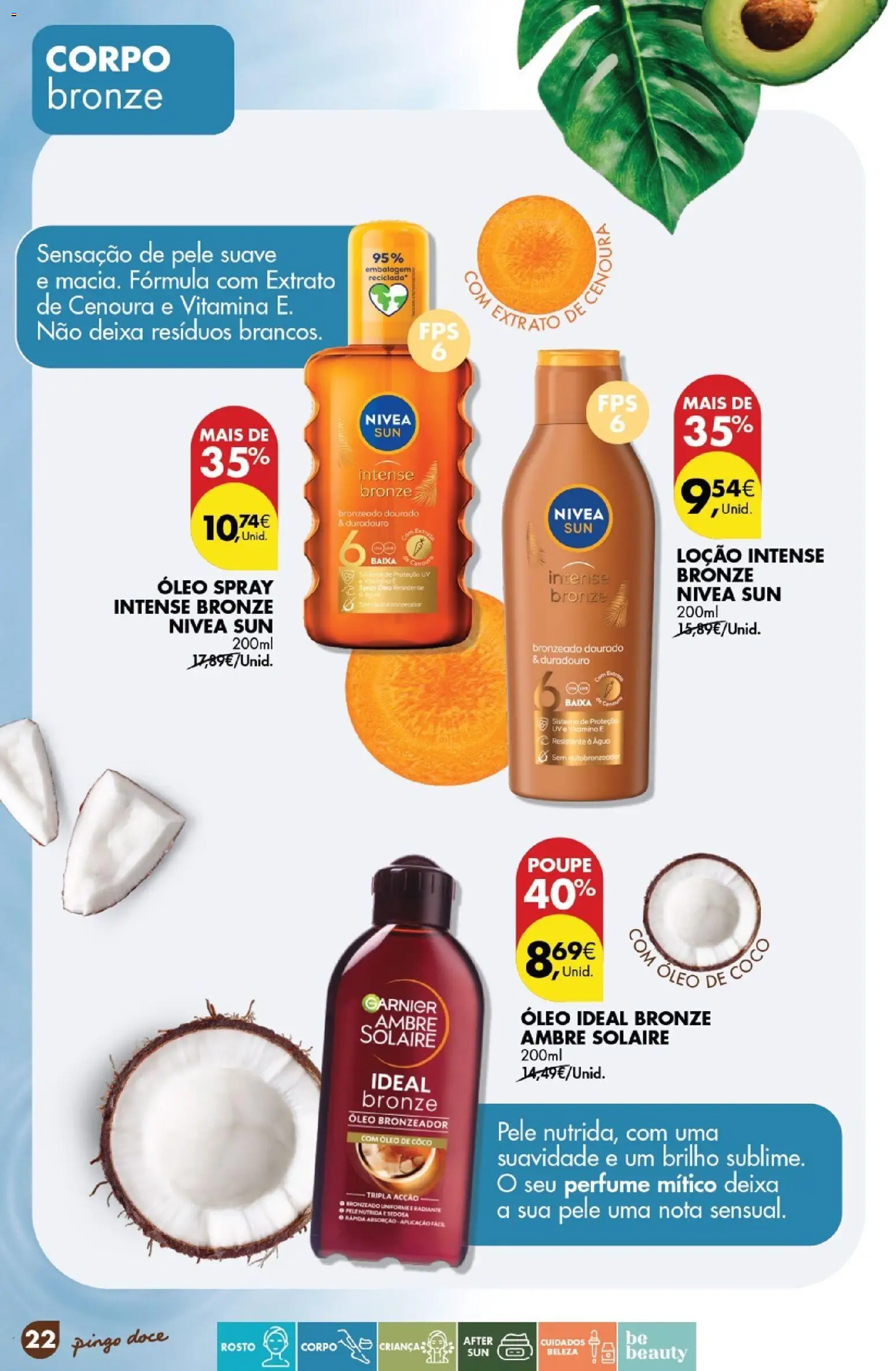 Pingo Doce Catálogo de solares 2026 │ válido de 24.03.2026 | Página: 22 | Produtos: Agua, Perfume, Bronzeador, Cenoura