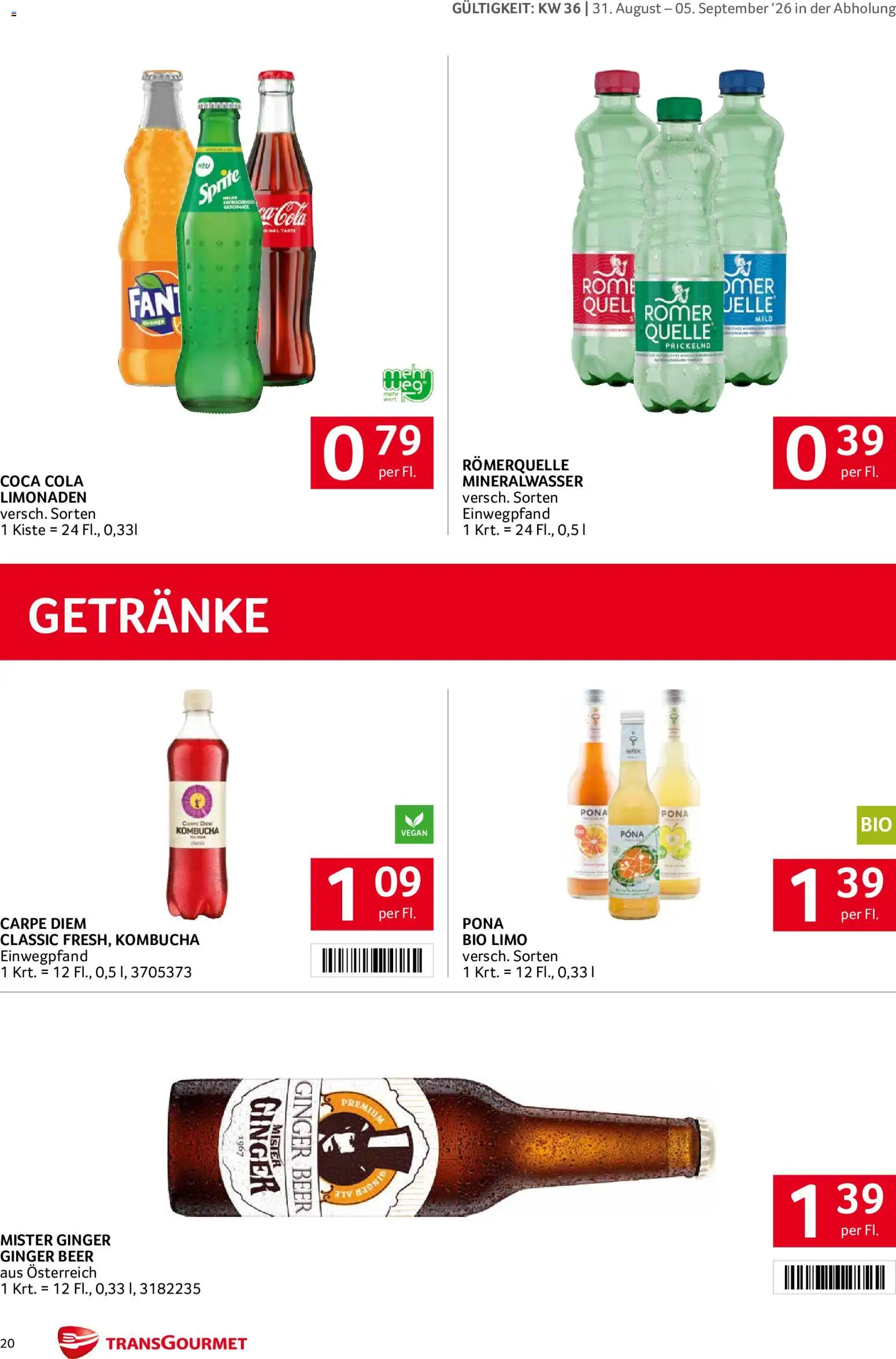 Transgourmet Flugblatt gültig ab 31.08.2026 | Seite: 20 | Produkte: Getränke, Mineralwasser