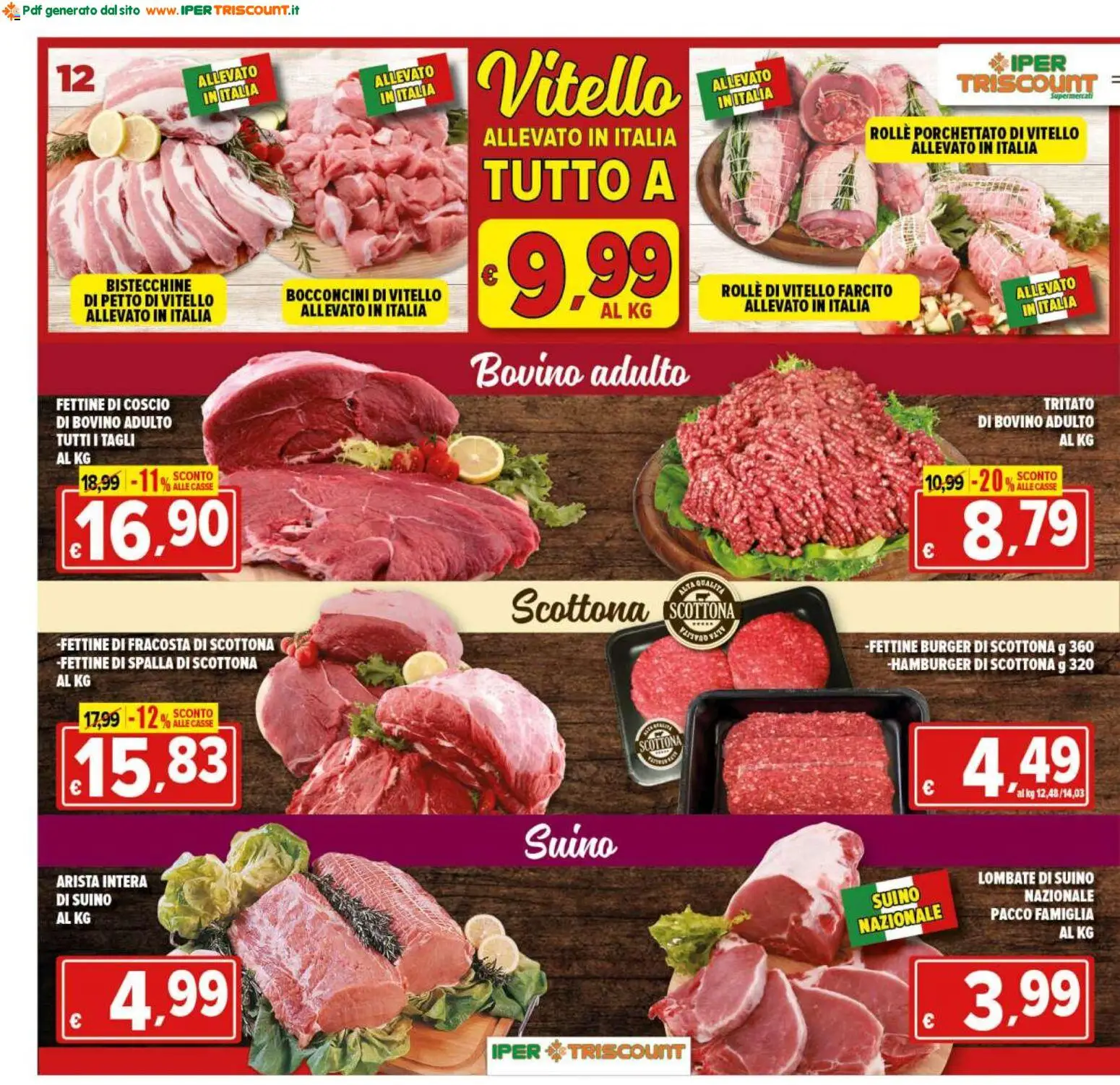 Volantino Ipertriscount del 10/07/2026 | Pagina: 12 | Prodotti: Bovino, Suino, Vitello, Hamburger