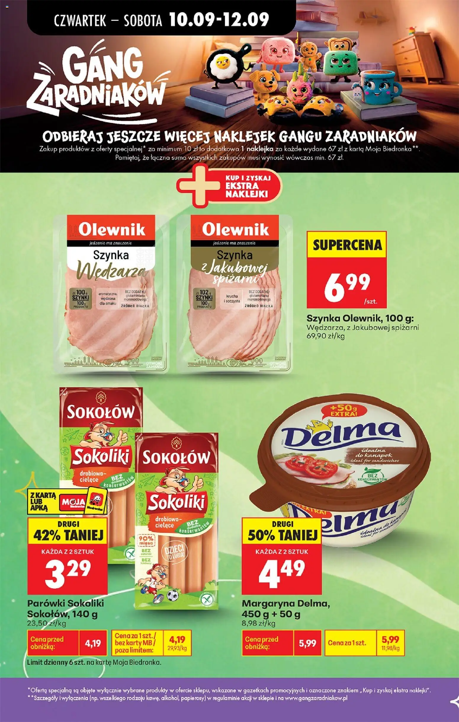 Biedronka gazetka od czwartku od 10.09.2026 | Strona: 32 | Produkty: Parówki sokoliki, Szynka, Margaryna, Naklejki