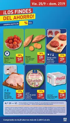 Vista previa Pizza de jamón y queso, 415 g (5.04 €/kg) válido desde el 21/09/2026 | Página: 28 | Productos: Lomo, Jamón, Tomate, Boniato