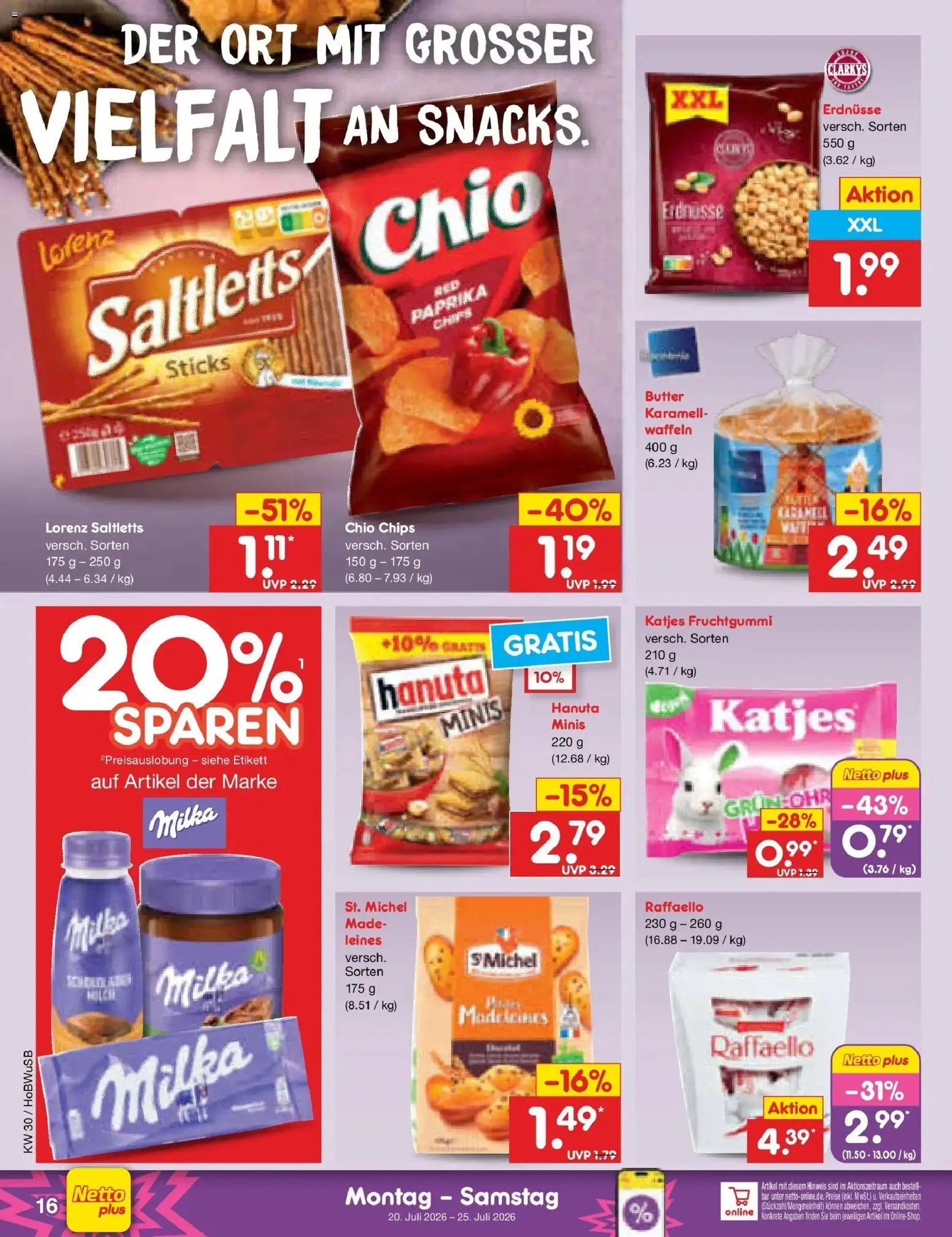 Netto Marken-Discount Prospekt Hannover – gültig ab 20.07.2026 | Seite: 26 | Produkte: Erdnüsse, Butter, Waffeln, Chips