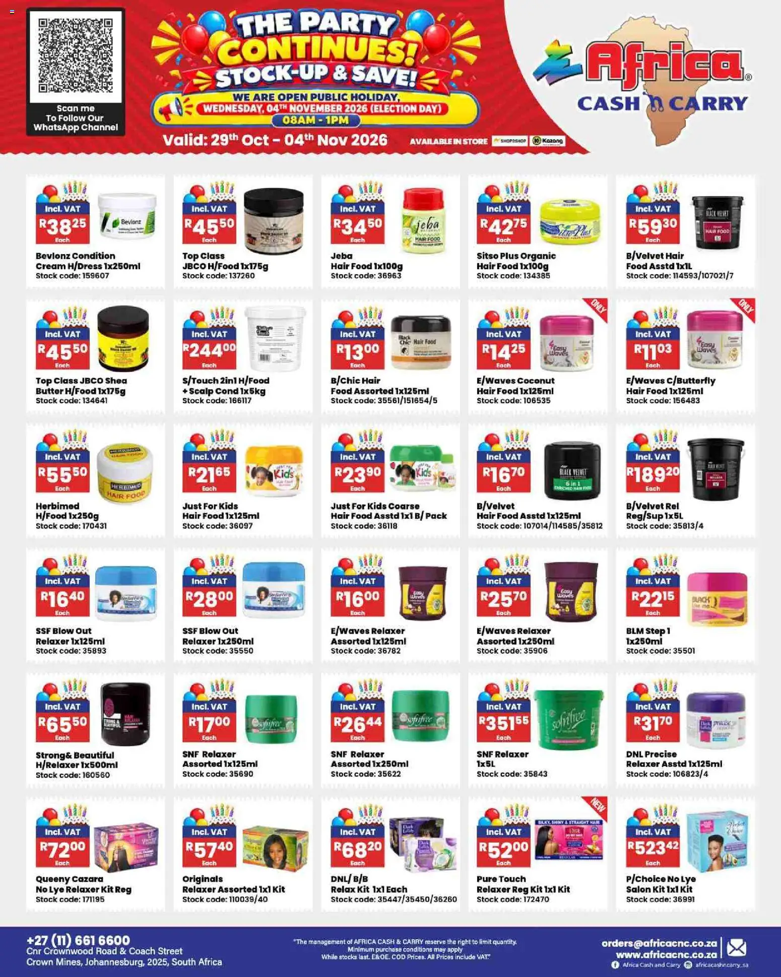 New Africa Cash & Carry catalogue – valid from 29/10/2026 | Page: 3 | Products: Lids, Butter, Cream, Relaxer