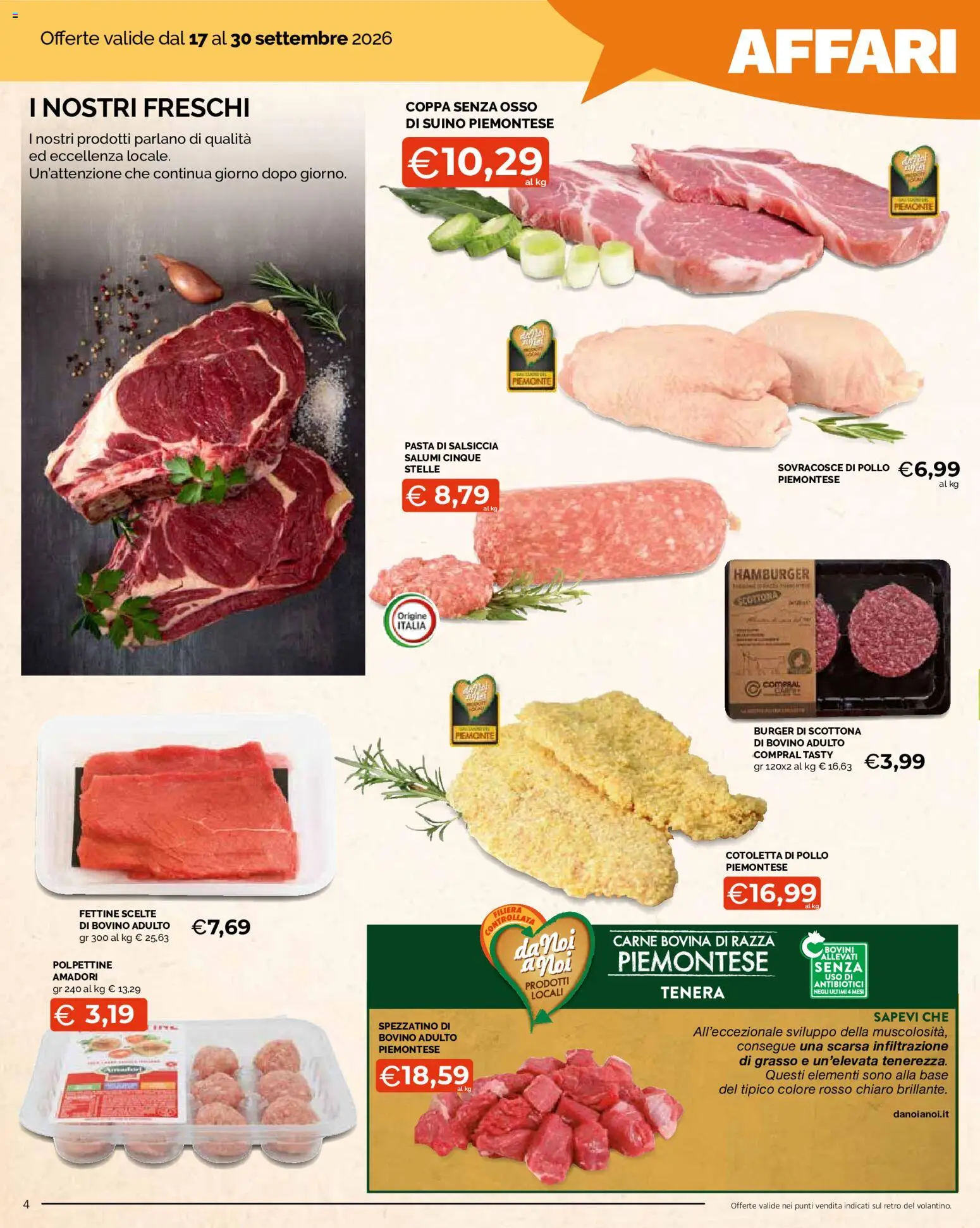 Volantino Mercatò del 17/09/2026 | Pagina: 4 | Prodotti: Pollo, Salsiccia, Pasta, Carne