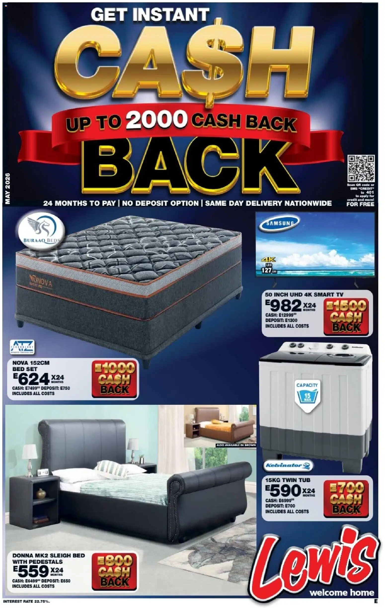 New Lewis Stores catalogue – valid from 11.05.2026 | Page: 1 | Products: Bed, TV