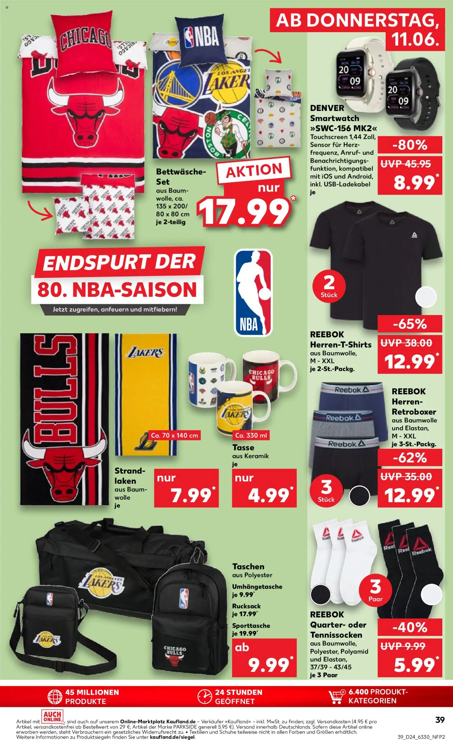 Kaufland Prospekt Hamburg – gültig ab 11.06.2026 | Seite: 39 | Produkte: Smartwatch, Bettwäsche, Boxer, Rucksack