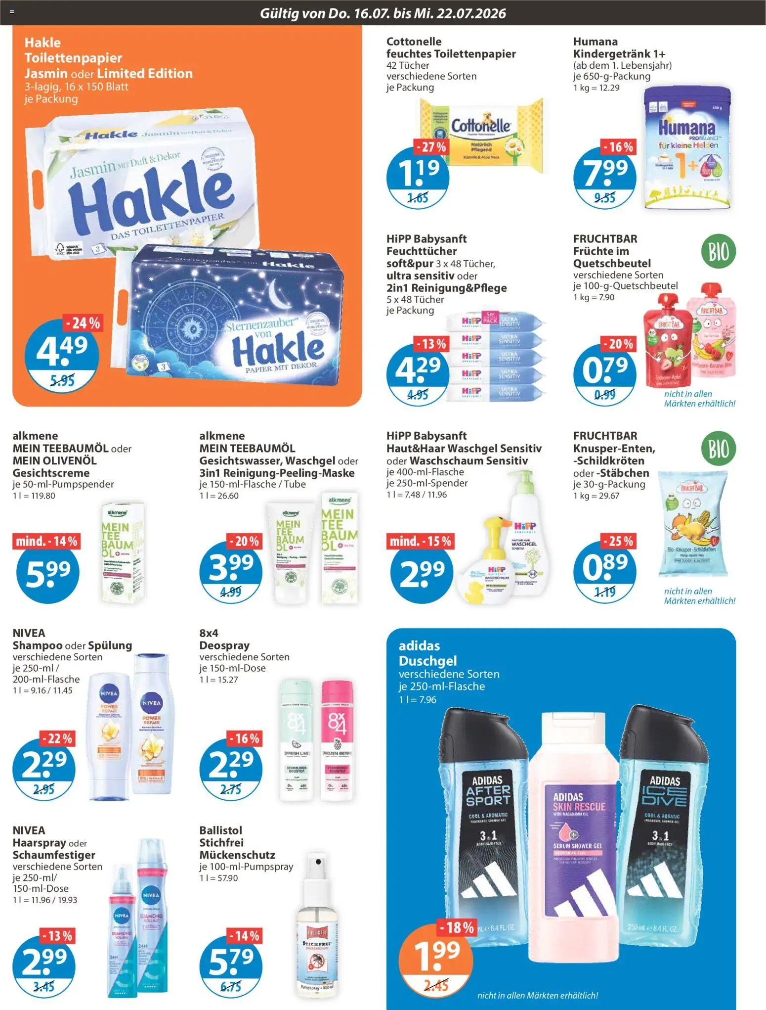V-Markt Angebote – gültig ab 16.07.2026 | Seite: 10 | Produkte: Olivenol, Shampoo, Shower Gel, Feuchtes Toilettenpapier