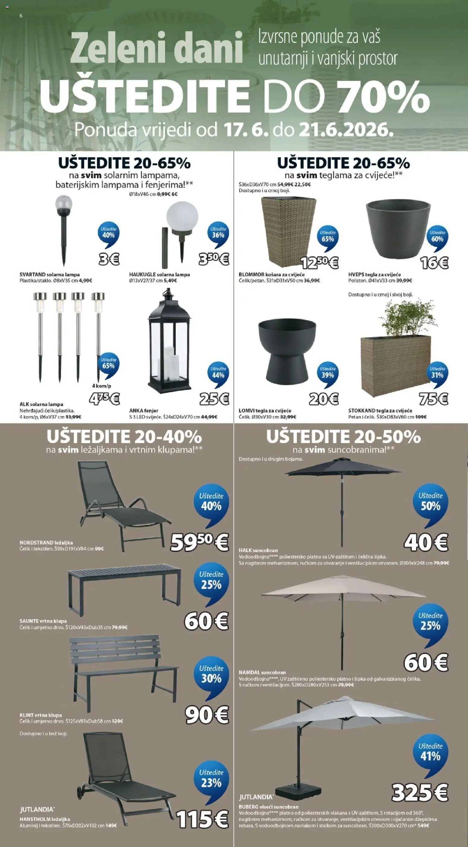 JYSK katalog | vrijedi od 17.06.2026 | Stranica: 6 | Proizvodi: Ležaljka, Košara, Suncobran, Fenjer