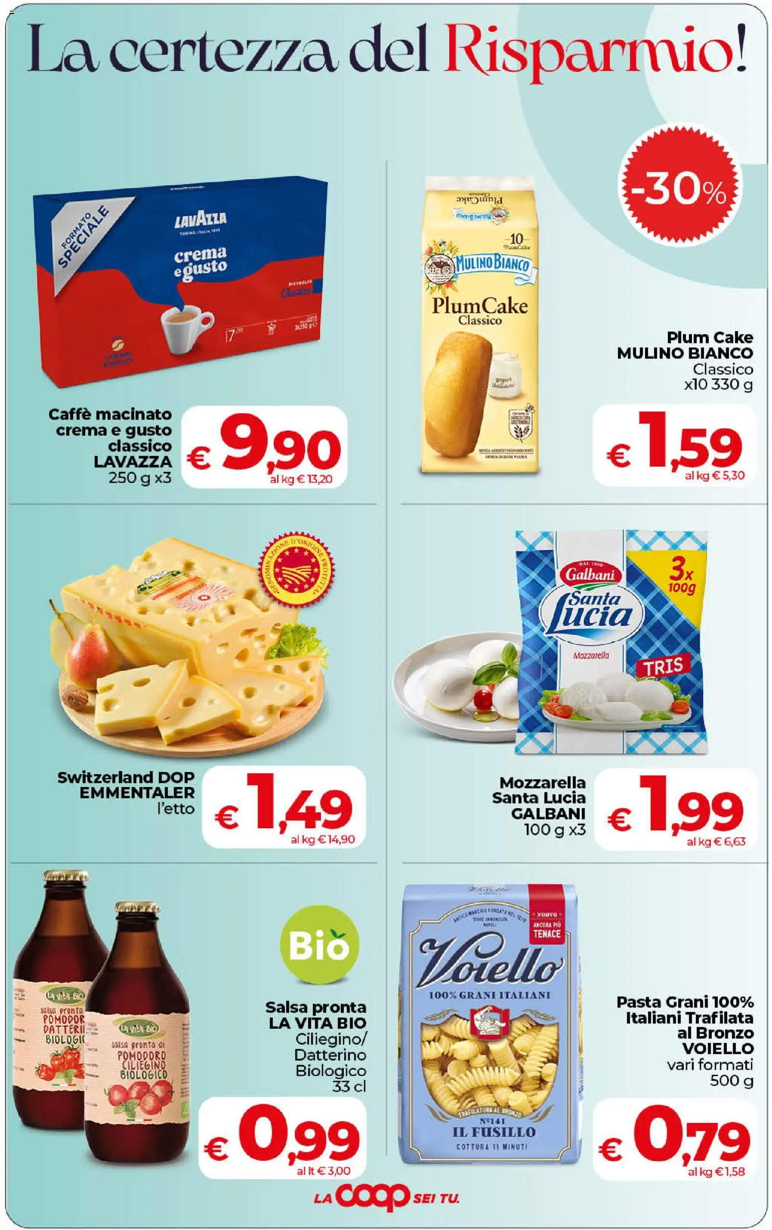 Volantino COOP del 31/07/2026 | Pagina: 2 | Prodotti: Salsa, Mozzarella, Pasta, Plumcake
