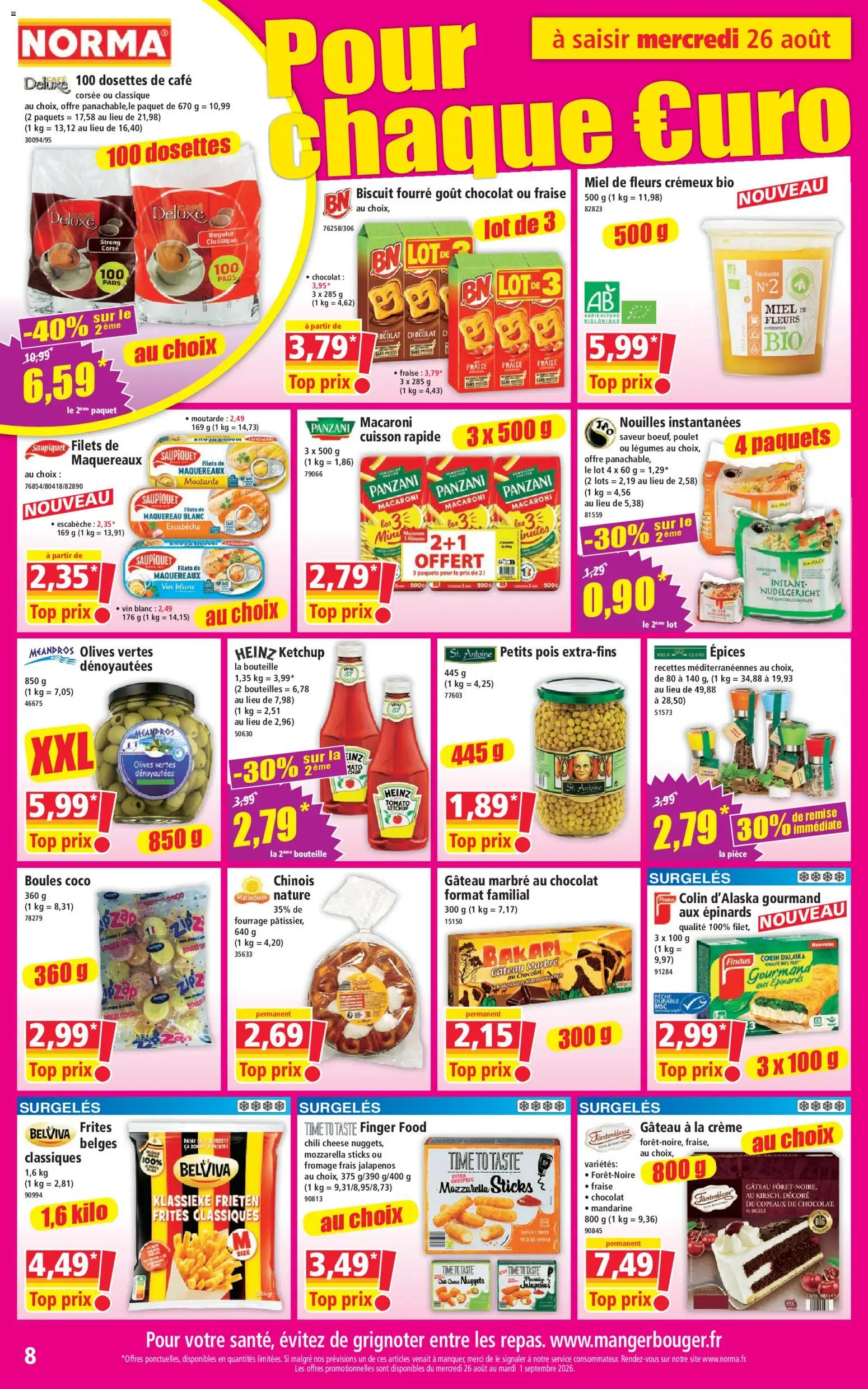 {H1} | Page: 8 | Produits: Macaroni, Miel, Bouteille, Moutarde
