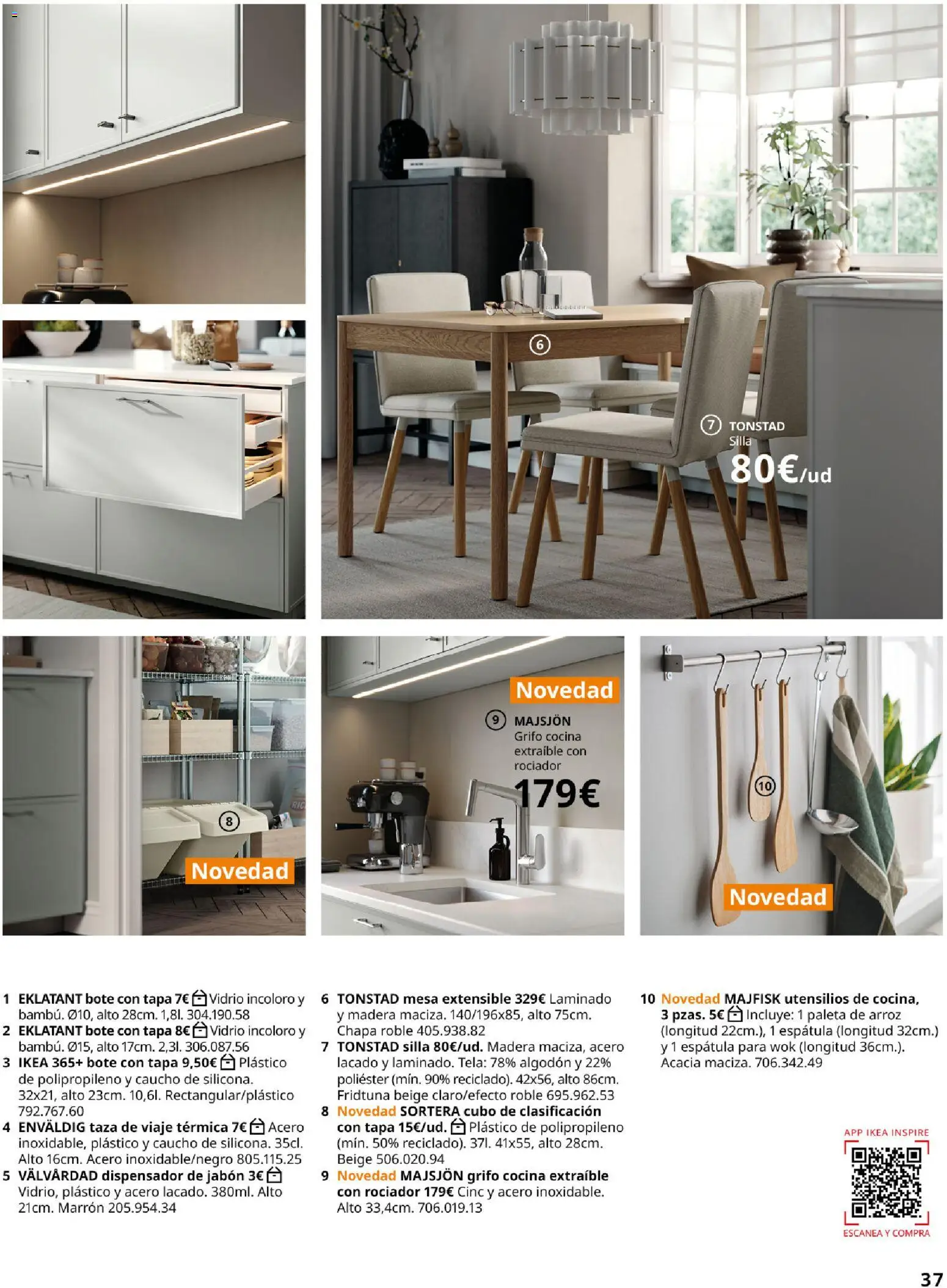 Catálogo IKEA Cocinas │ válido desde el 01.02.2026 | Página: 37 | Productos: Mesa extensible, Dispensador, Mesa, Silla