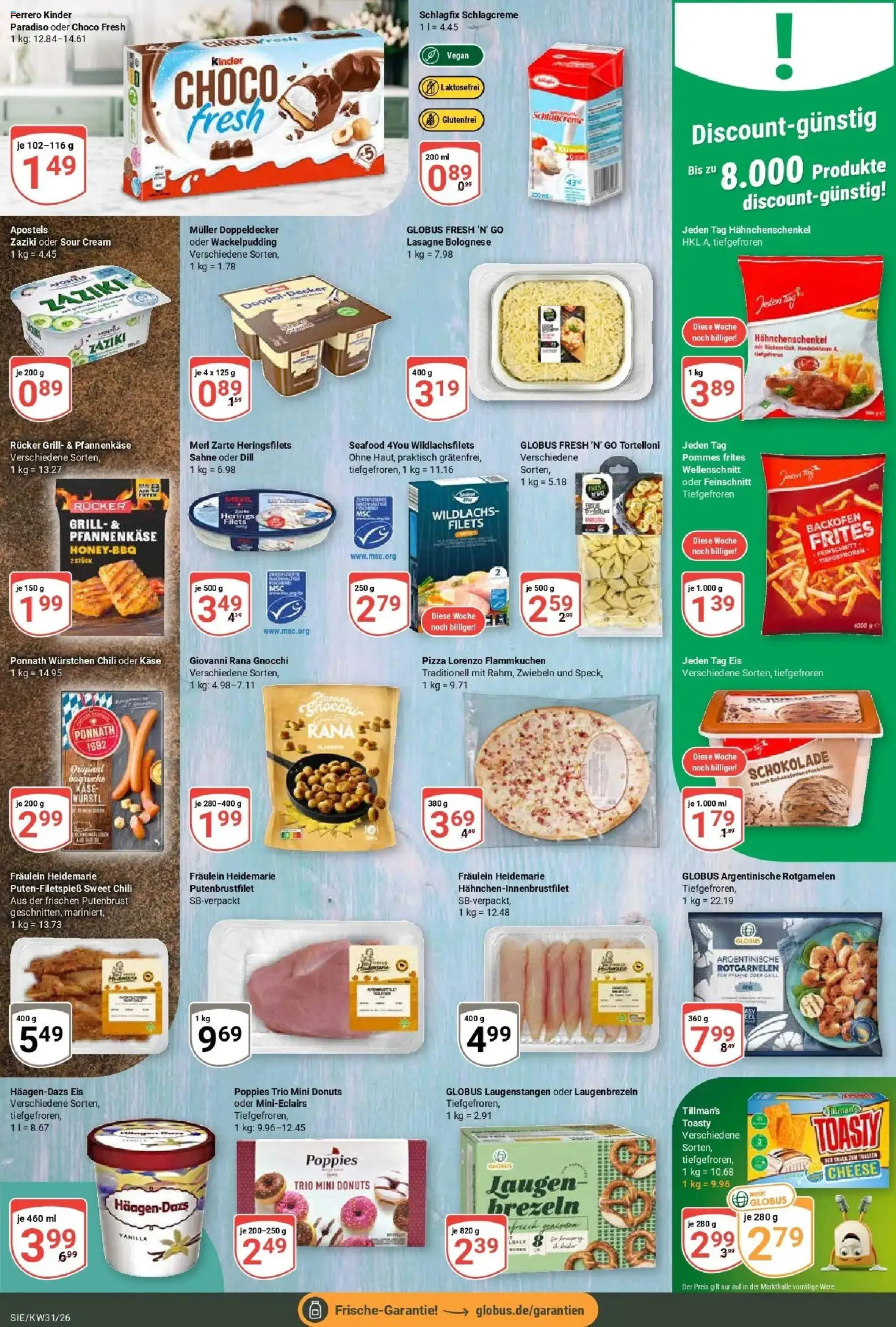 Globus Prospekt Siegen – gültig ab 27.07.2026 | Seite: 12 | Produkte: Hahnchenschenkel, Würstl, Zwiebeln, Chili