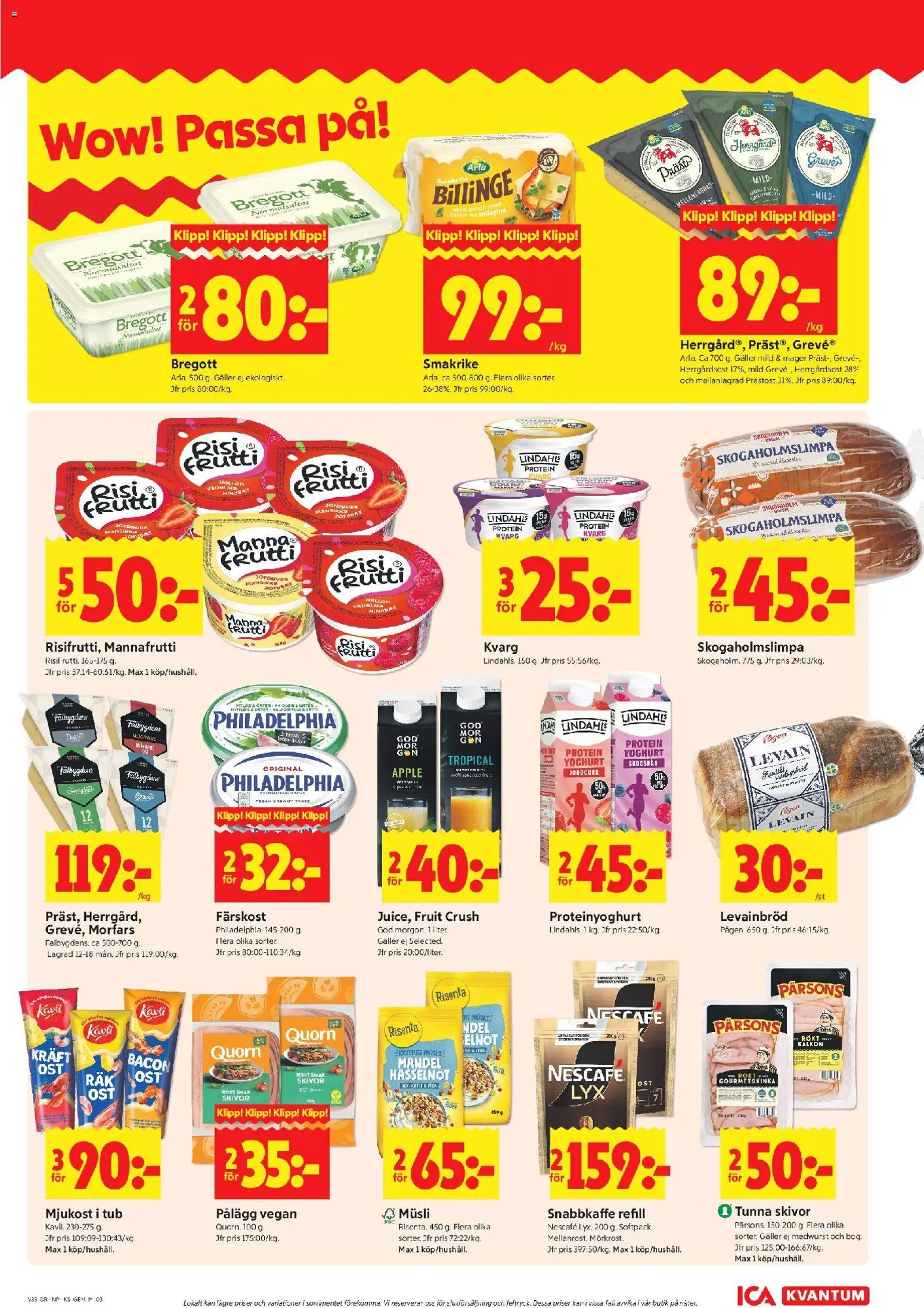 ICA Kvantum reklamblad aktuell från 24/08/2026 | Sida: 3 | Produkter: Musli, Bregott, Kalkon, Kvarg