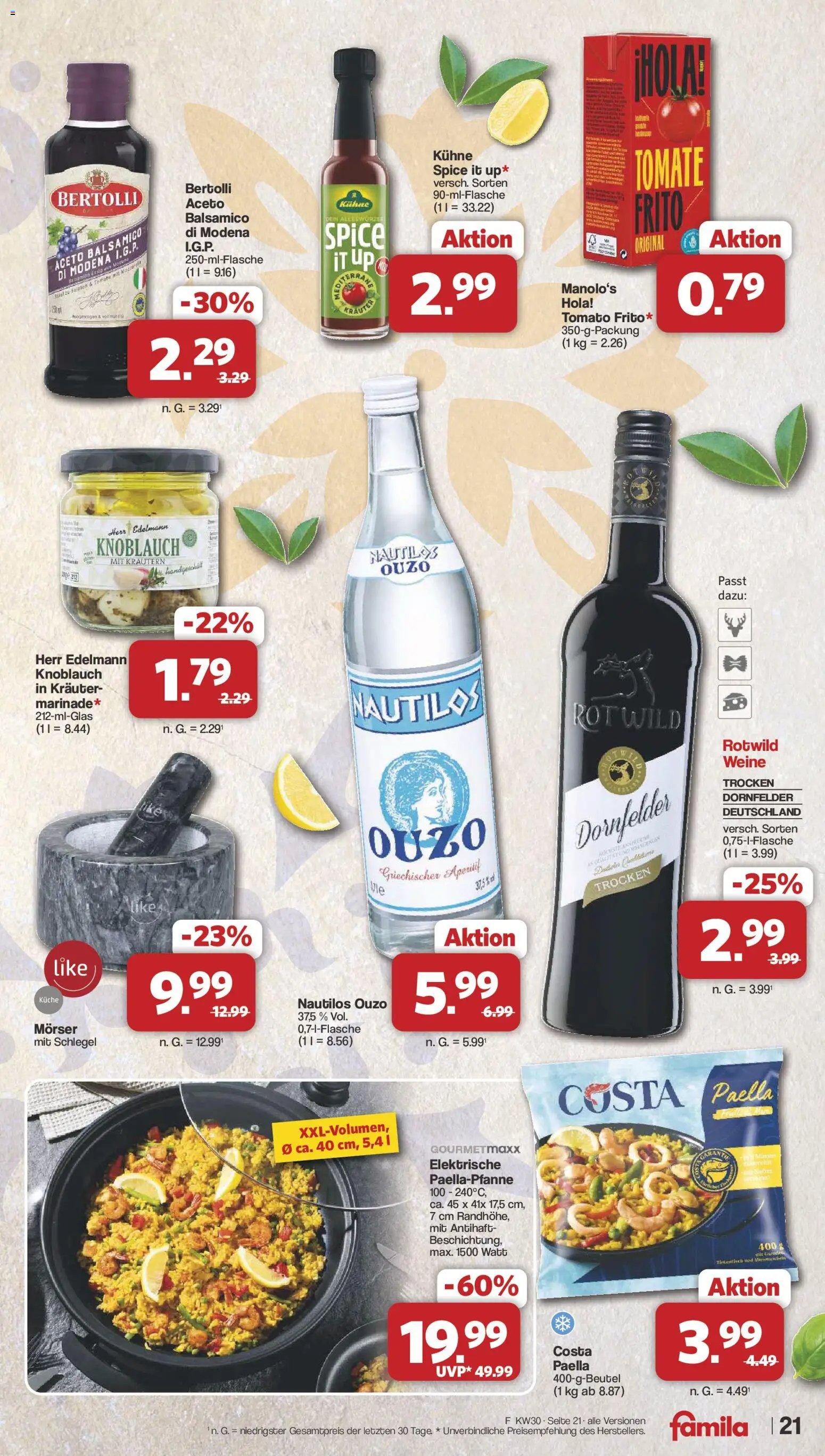 Famila Nordwest Prospekt – gültig ab 20.07.2026 | Seite: 21 | Produkte: Ouzo, Balsamico, Küche, Knoblauch