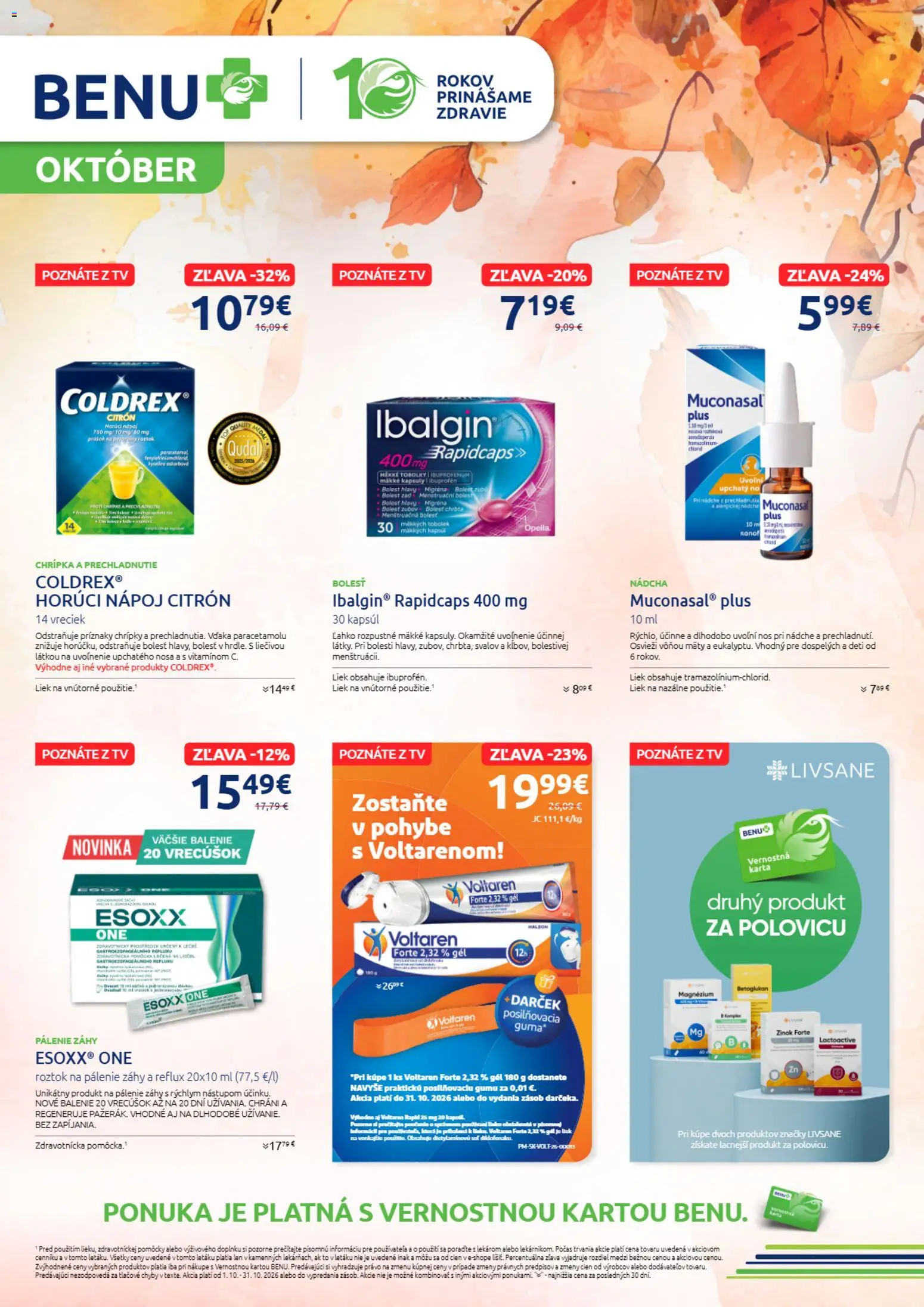 Nové BENU Lekáreň akcie – leták je platný od 01.10.2026 | Strana: 1 | Produkty: Tv, Voltaren, Soľ