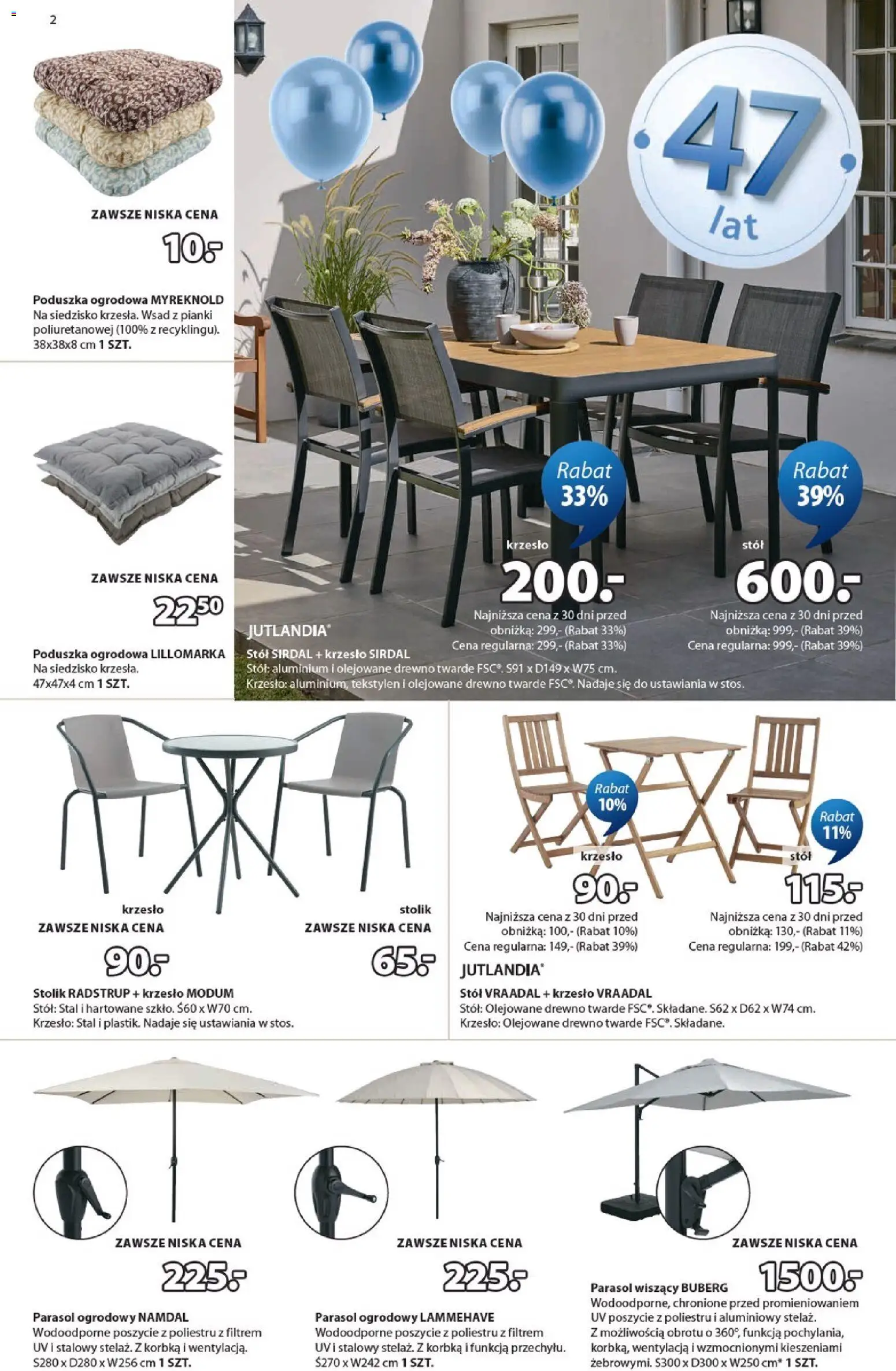 JYSK gazetka od 22.04.2026 | Strona: 2 | Produkty: Parasol, Poduszka, Stół, Pianki