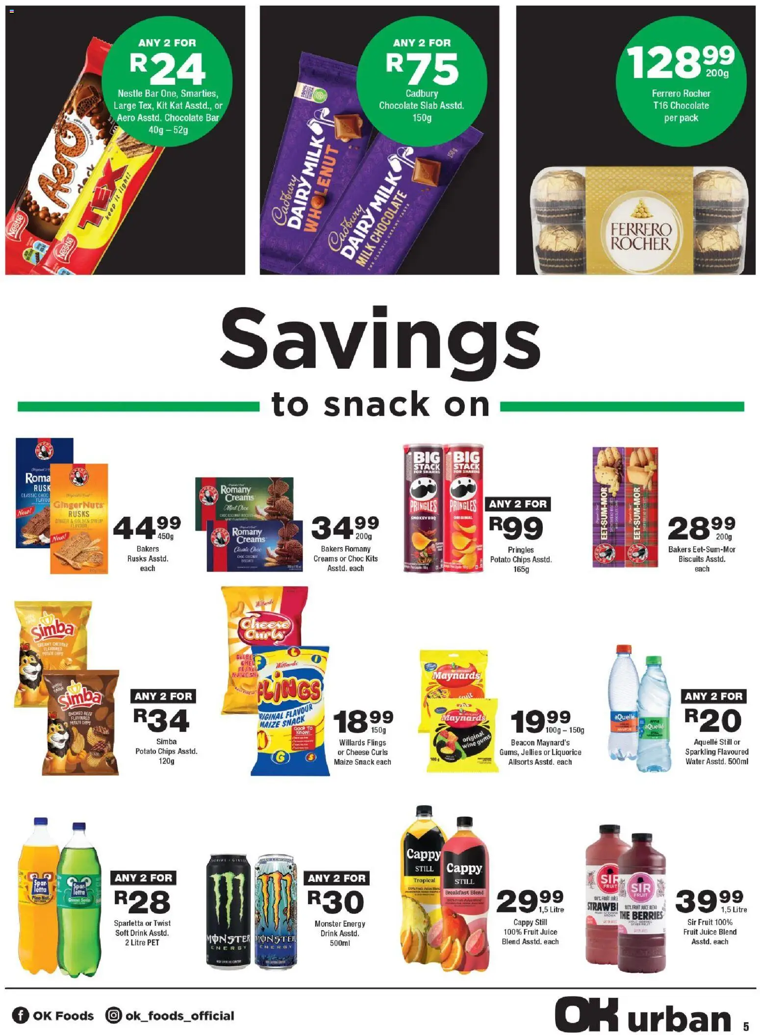 New OK Foods catalogue – valid from 24.04.2026 | Page: 5 | Products: Milk, Chocolate, Juice, Chips