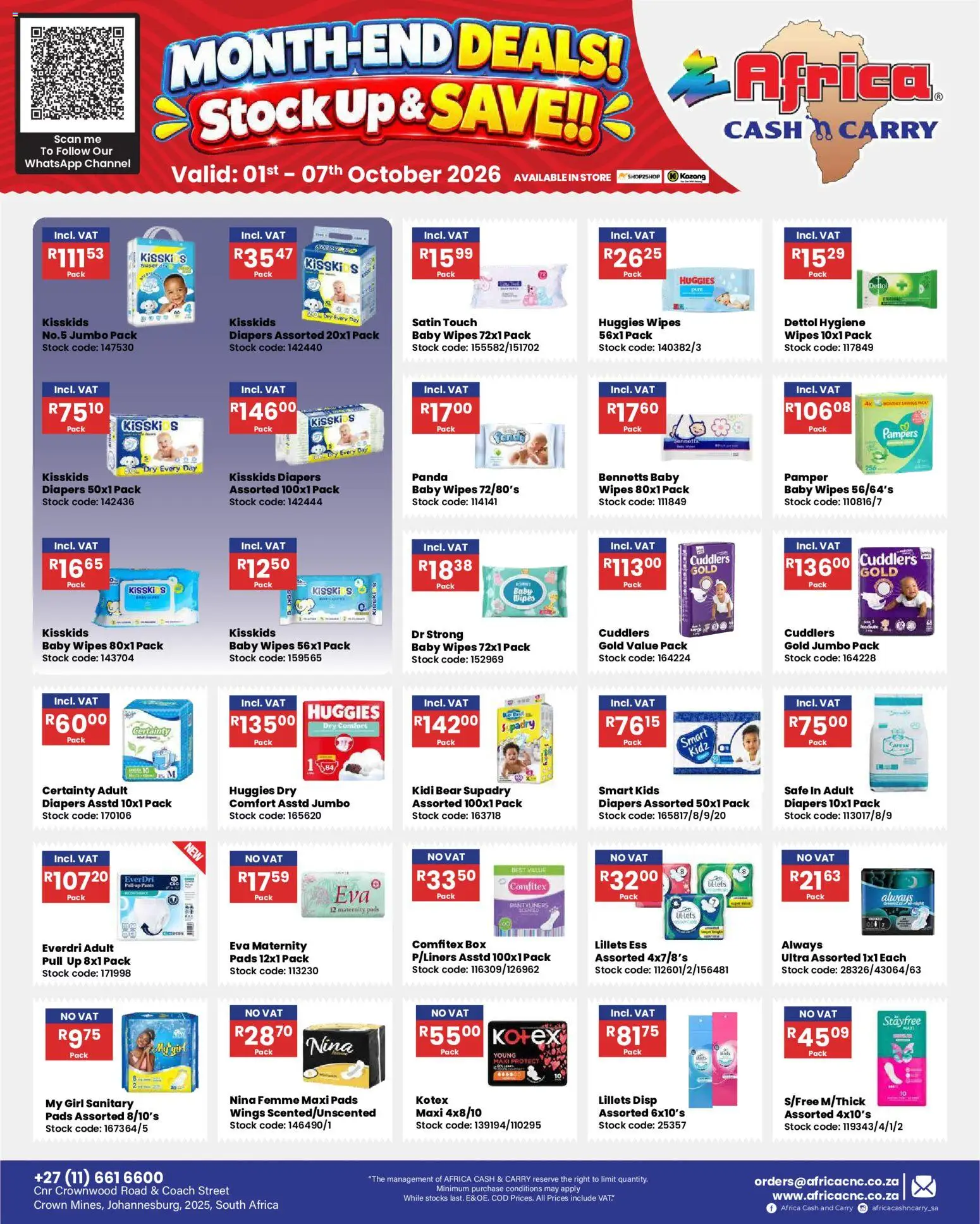 New Africa Cash & Carry catalogue – valid from 01/10/2026 | Page: 12 | Products: Diapers, Box, Pads, Stock