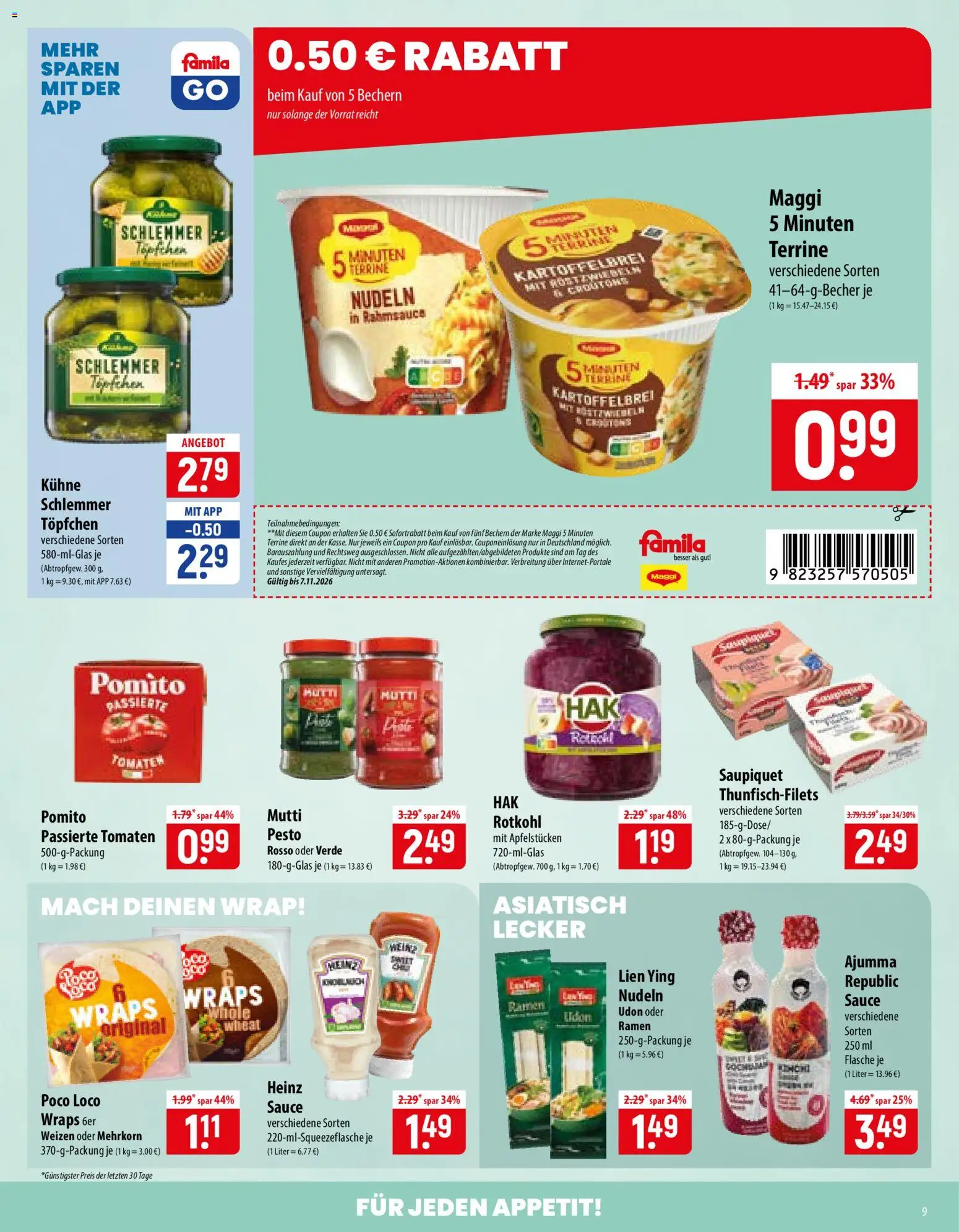 Famila Prospekt – gültig ab 02.11.2026 | Seite: 9 | Produkte: Maggi, Rotkohl, Tomaten, Nudeln