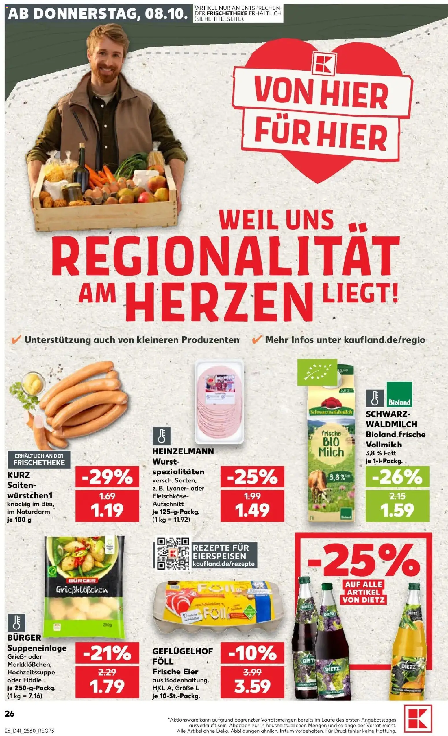 Kaufland Prospekt Steinheim An Der Murr – gültig ab 08.10.2026 | Seite: 26 | Produkte: Grieß, Spezialitäten, Burger, Wurst