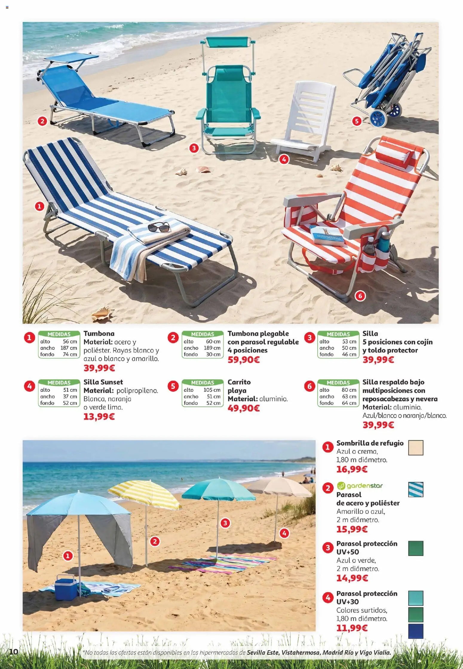 Alcampo Aire Libre Canarias │ válido desde el 28.05.2026 | Página: 10 | Productos: Sombrilla, Crema, Nevera, Cojín