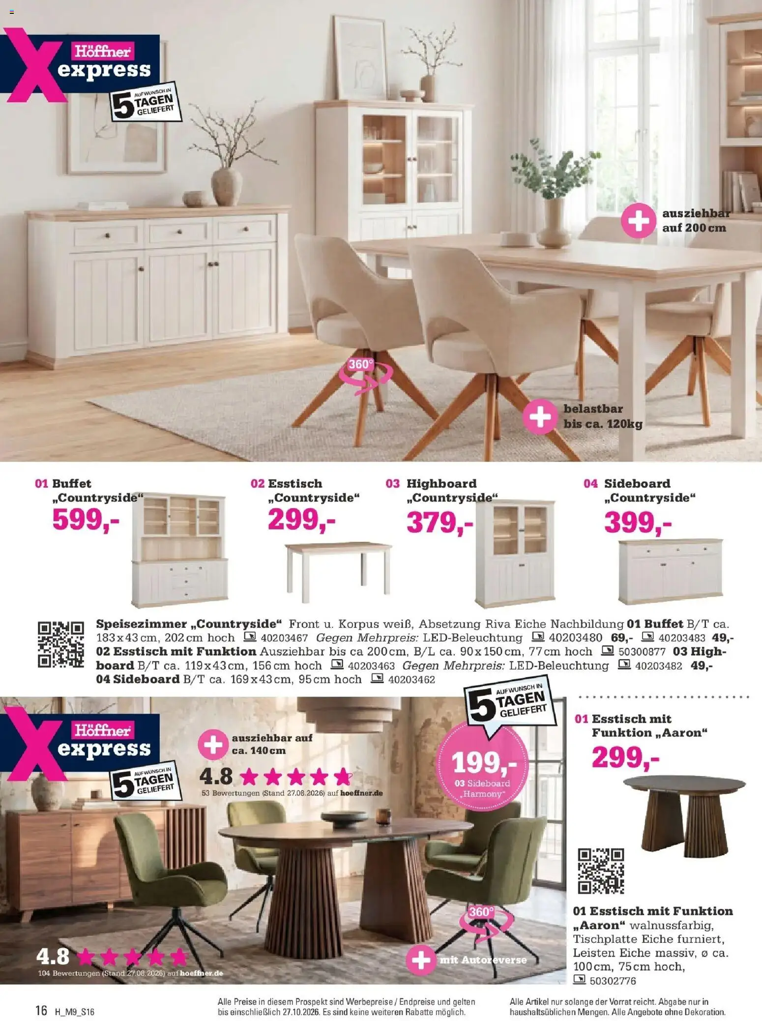 Höffner Prospekt Schönefeld – gültig ab 14.10.2026 | Seite: 16 | Produkte: Sideboard, HIghboard, Esstisch