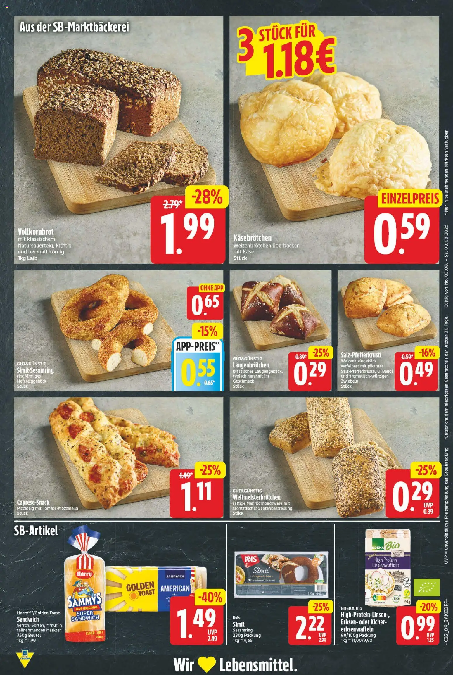 E center Prospekt – gültig ab 03.08.2026 | Seite: 9 | Produkte: Käse, Toast, Olivenol, Erbsen