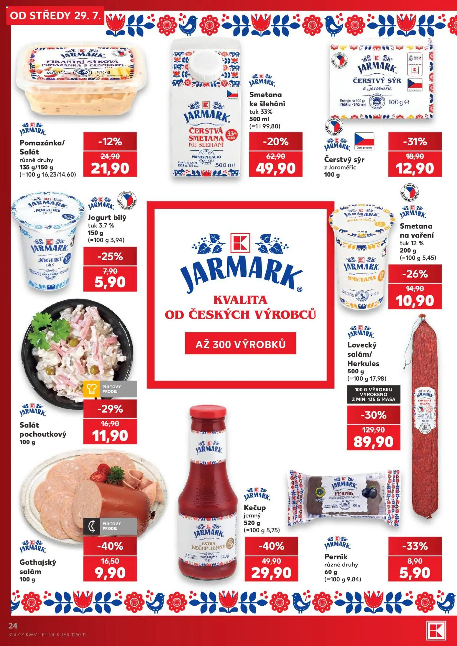 Kaufland leták - Plzeň Bory od 29.07.2026 | Strana: 24 | Produkty: Jogurt, Salám, Smetana, Hollandia