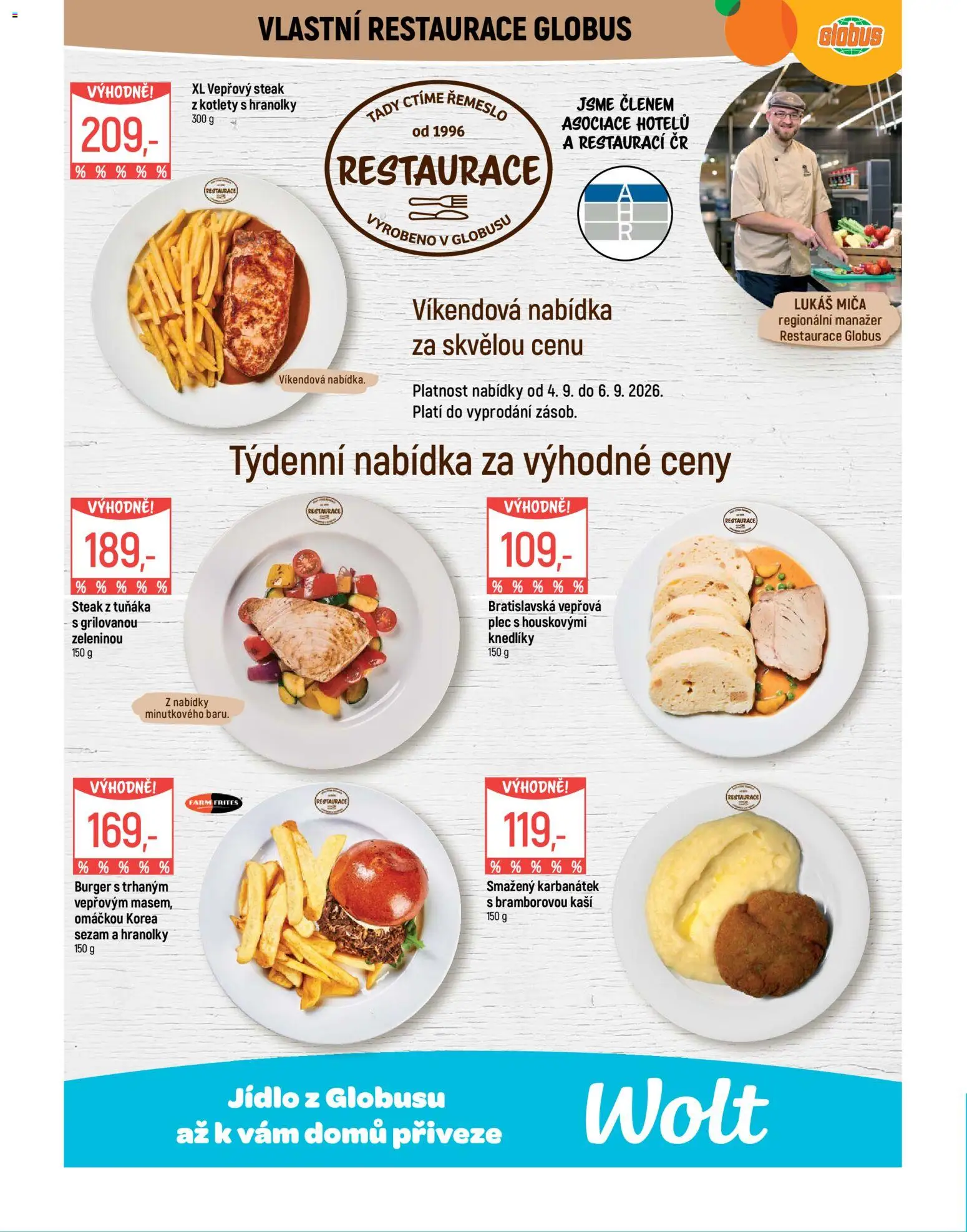 Globus leták od 02.09.2026 | Strana: 8 | Produkty: Burger, Globus, Hranolky, Vepřový steak