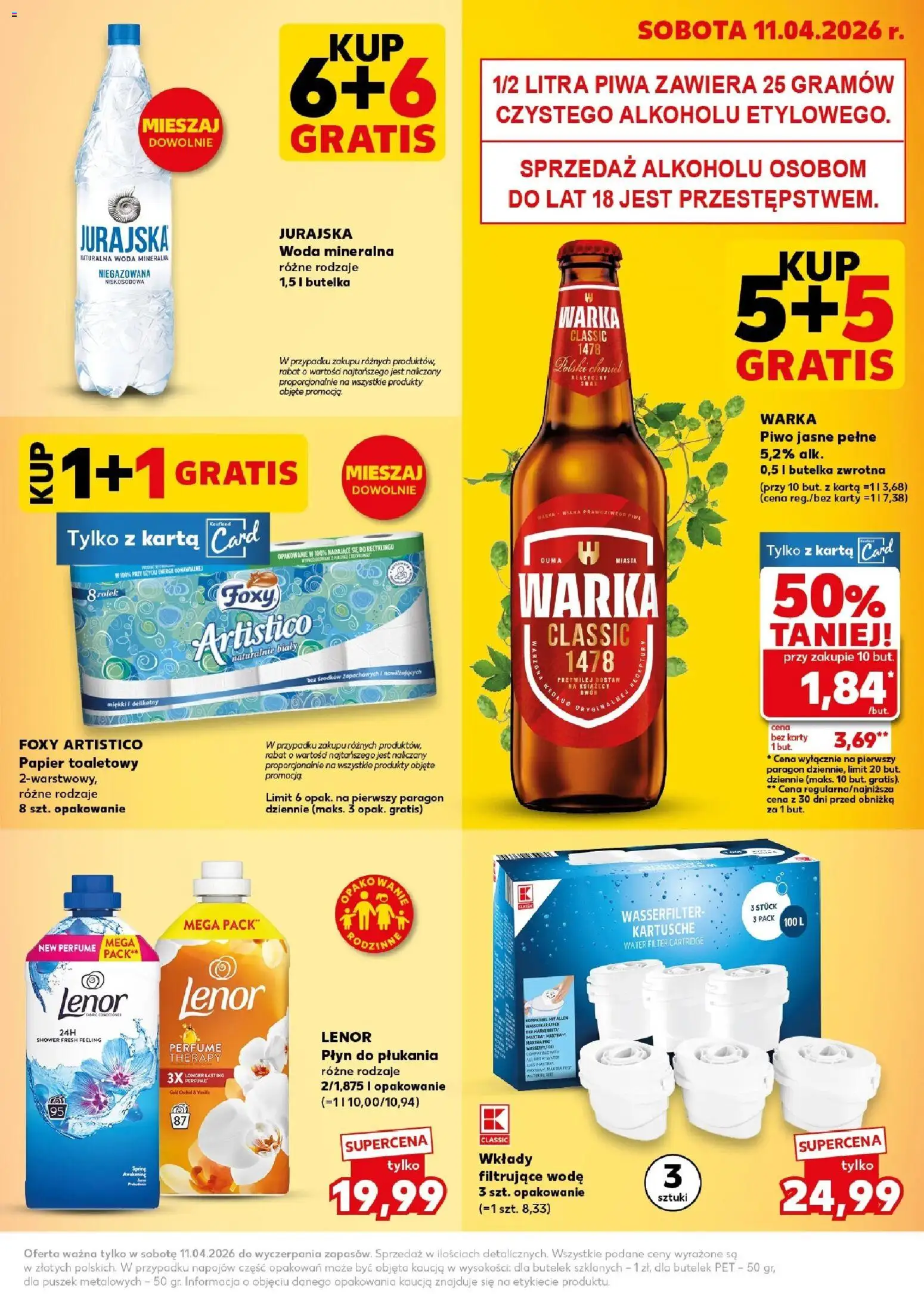 Kaufland gazetka - Super Sobota od 11.04.2026 | Strona: 3 | Produkty: Papier toaletowy, Warka, Piwo, Woda
