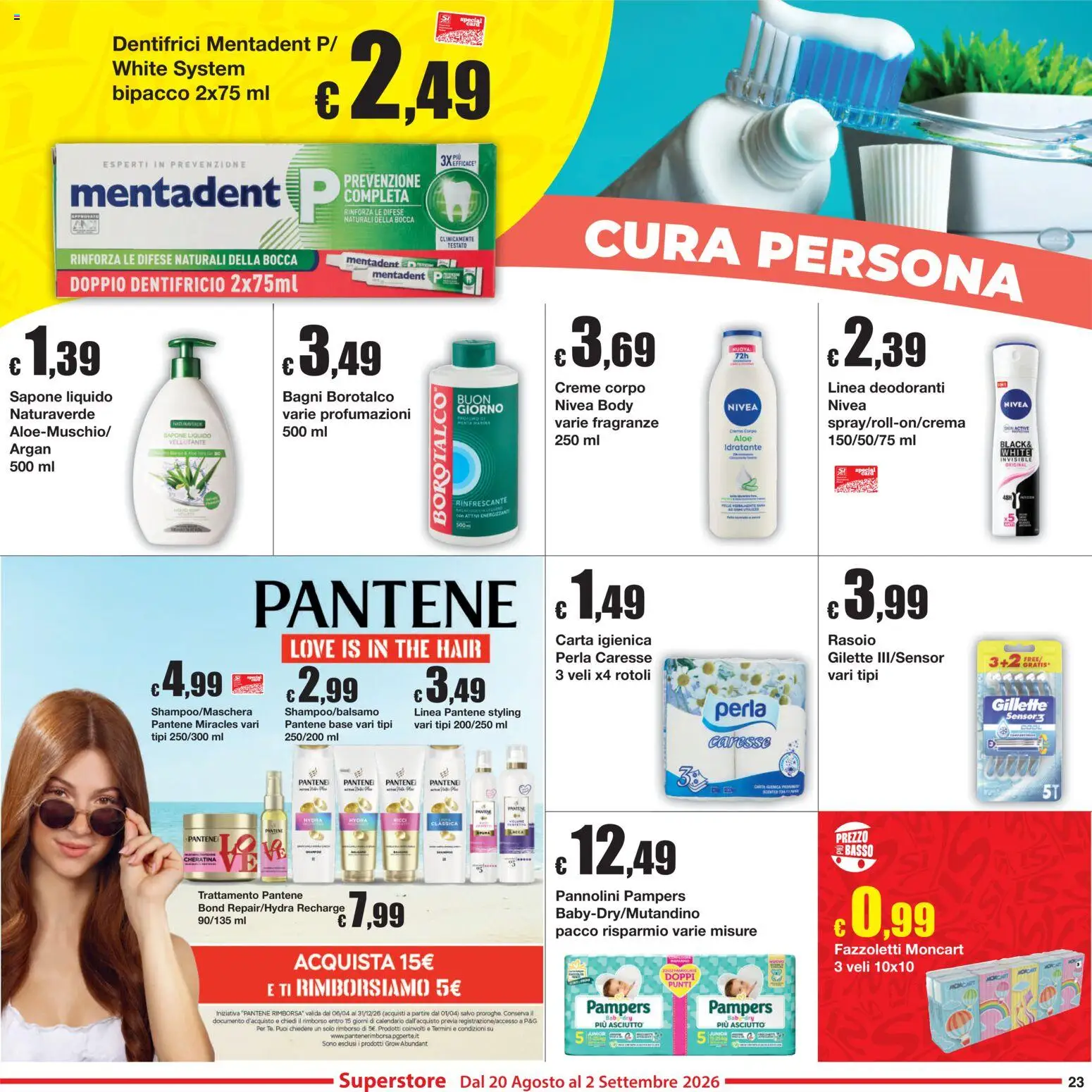 Volantino Sì con Te del 20/08/2026 | Pagina: 23 | Prodotti: Carta igienica, Sapone, Dentifricio, The