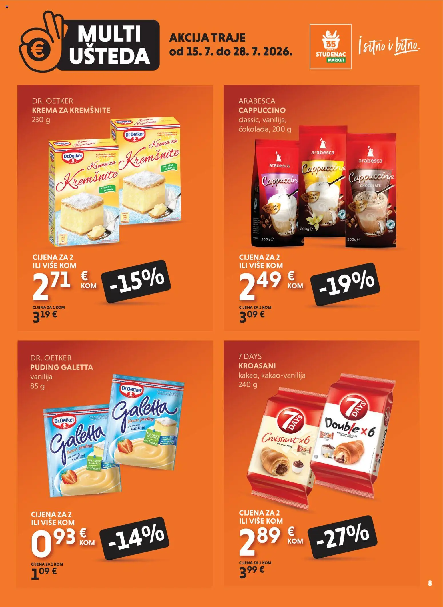 Studenac katalog | vrijedi od 15.07.2026 | Stranica: 8 | Proizvodi: Puding, Arabesca, Krema, Cappuccino