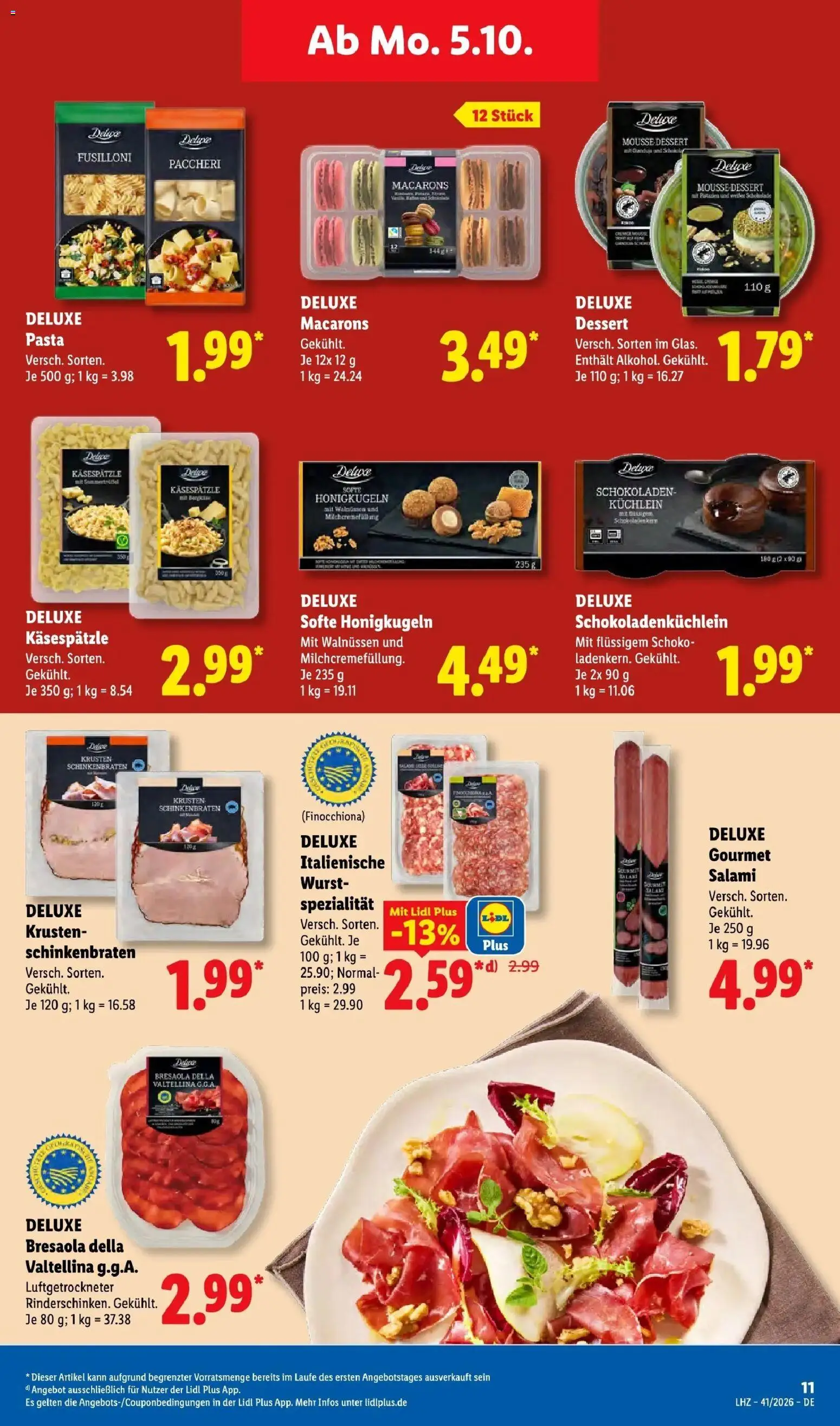 Lidl Prospekt Bergisch Gladbach (ab 05.10.2026) zum Blättern » Angebote | Seite: 25 | Produkte: Wurst, Pasta, Salami
