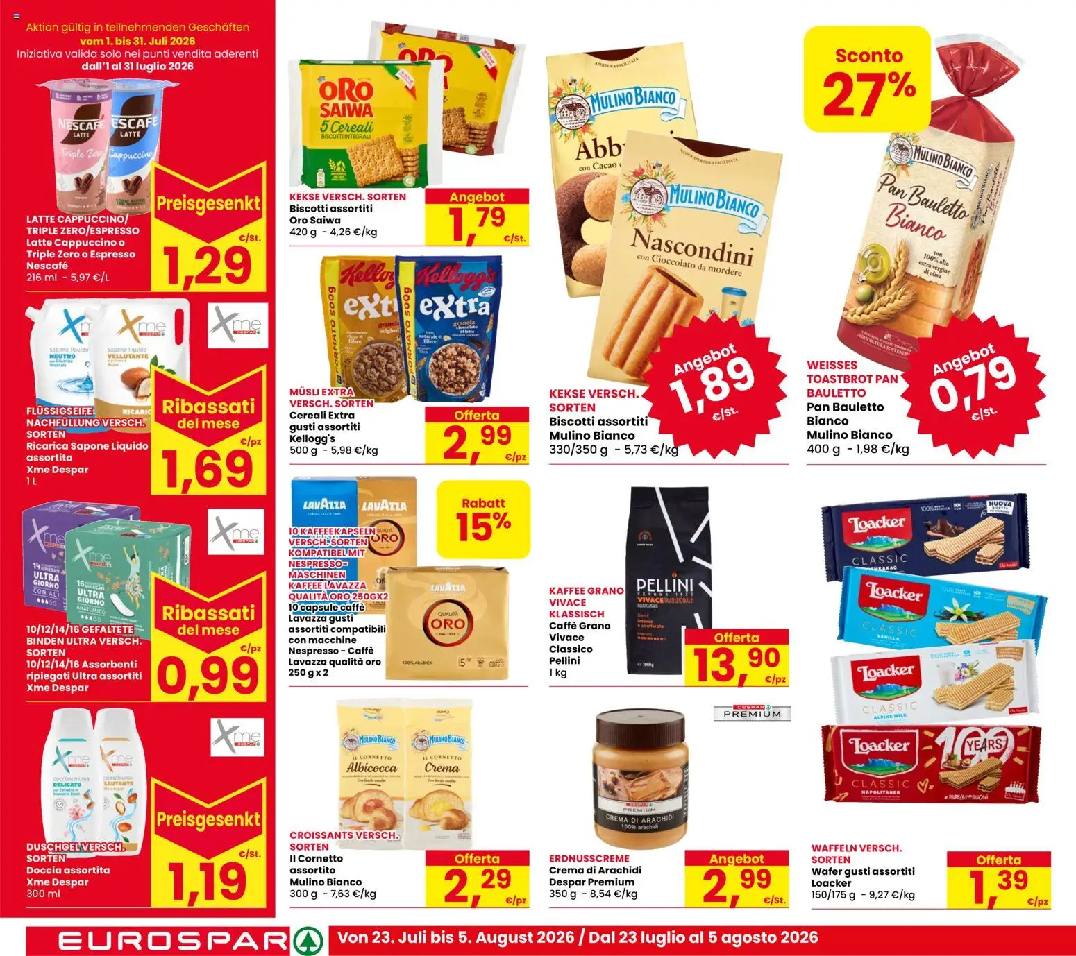 Volantino Eurospar del 23/07/2026 | Pagina: 14 | Prodotti: Caffè, Latte, Arachidi, Lavazza