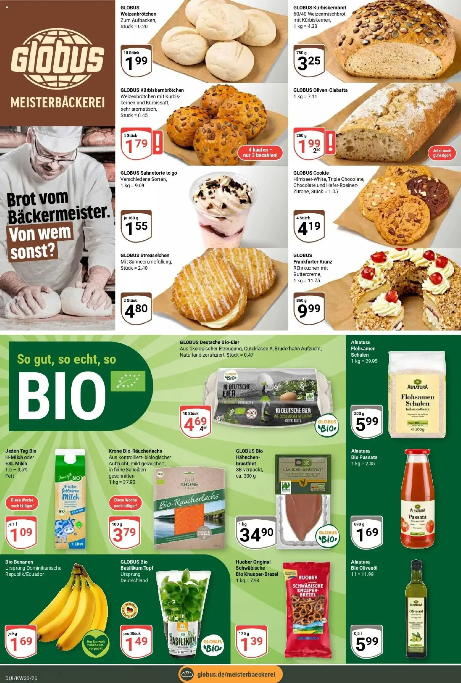 Globus Prospekt Duisburg – gültig ab 31.08.2026 | Seite: 10 | Produkte: Milch, Olivenol, Kürbis, Brot