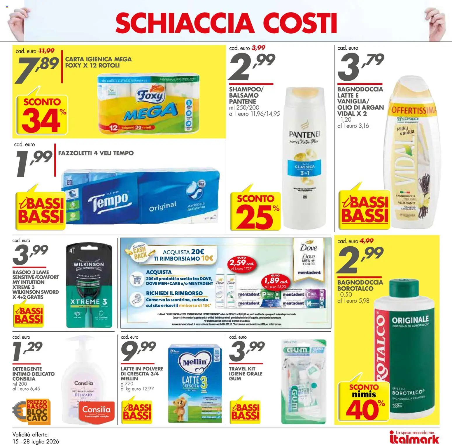 Volantino Italmark del 15/07/2026 | Pagina: 17 | Prodotti: Balsamo, Carta igienica, Fazzoletti, Profumo