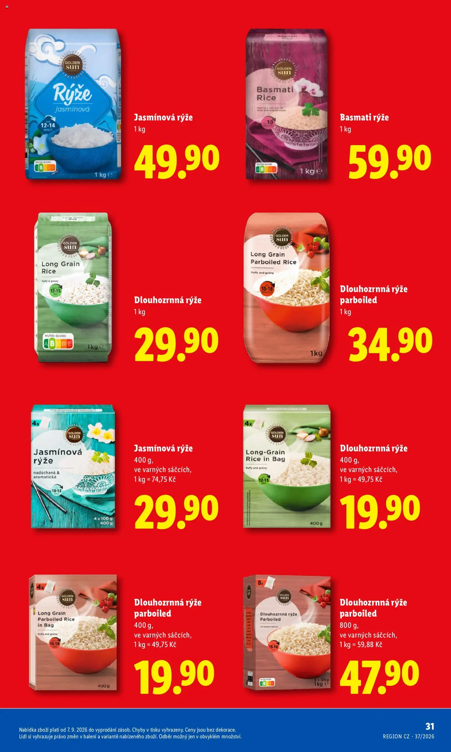 Lidl leták - Pro čistou domácnost máme všechno od 07.09.2026 | Strana: 31 | Produkty: Rýže, Jasmínová rýže, Rýže basmati, Basmati rýže