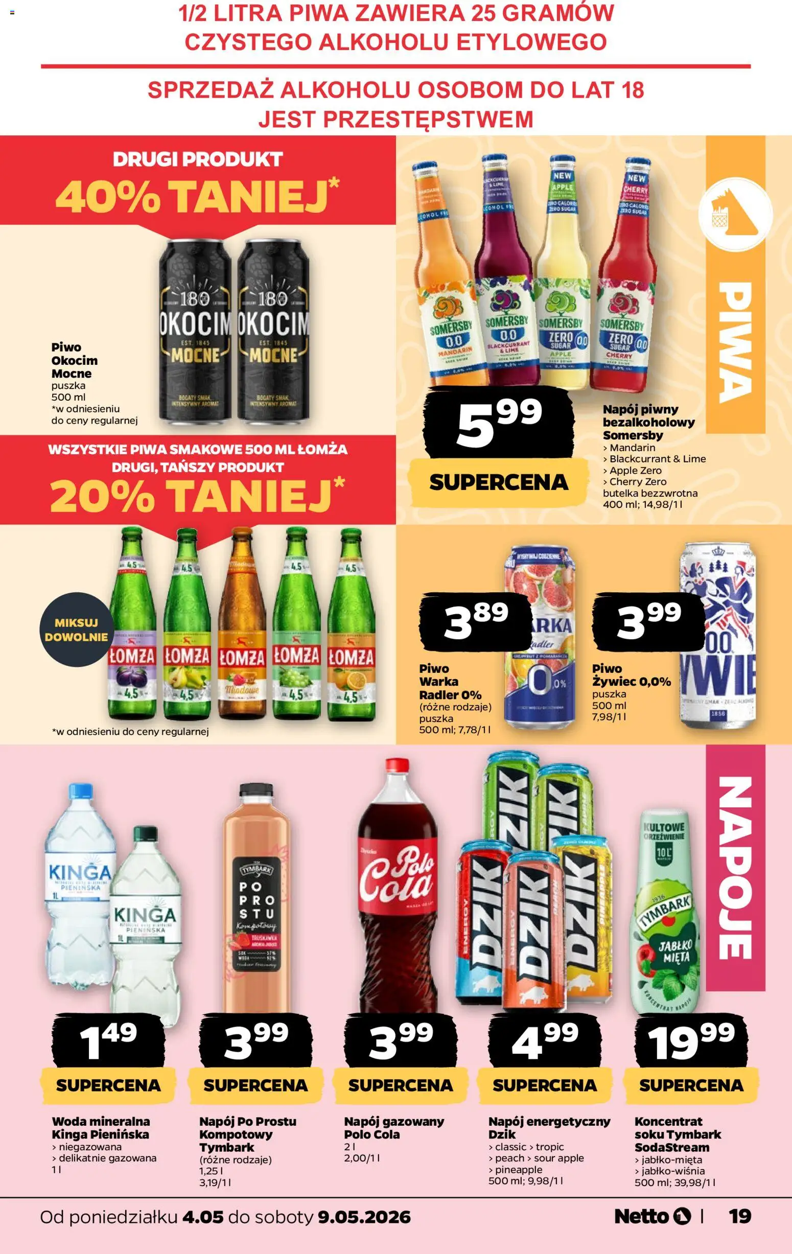 Netto gazetka od poniedziałku spożywcza od 04.05.2026 | Strona: 19 | Produkty: Mięta, Warka, Somersby, Sodastream