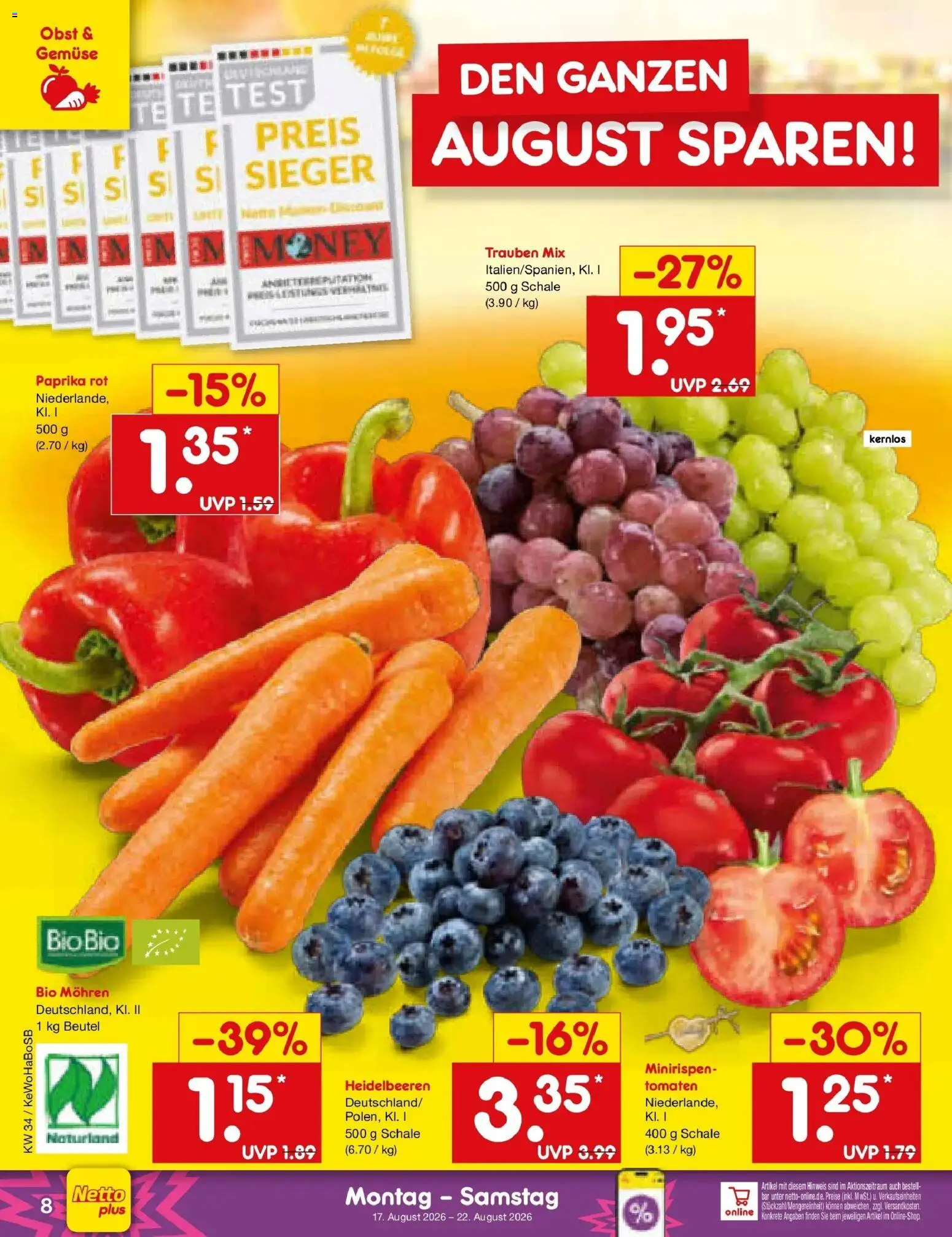 Netto Marken-Discount Prospekt Kruft – gültig ab 17.08.2026 | Seite: 10 | Produkte: Paprika rot, Tomaten, Gemüse, Paprika