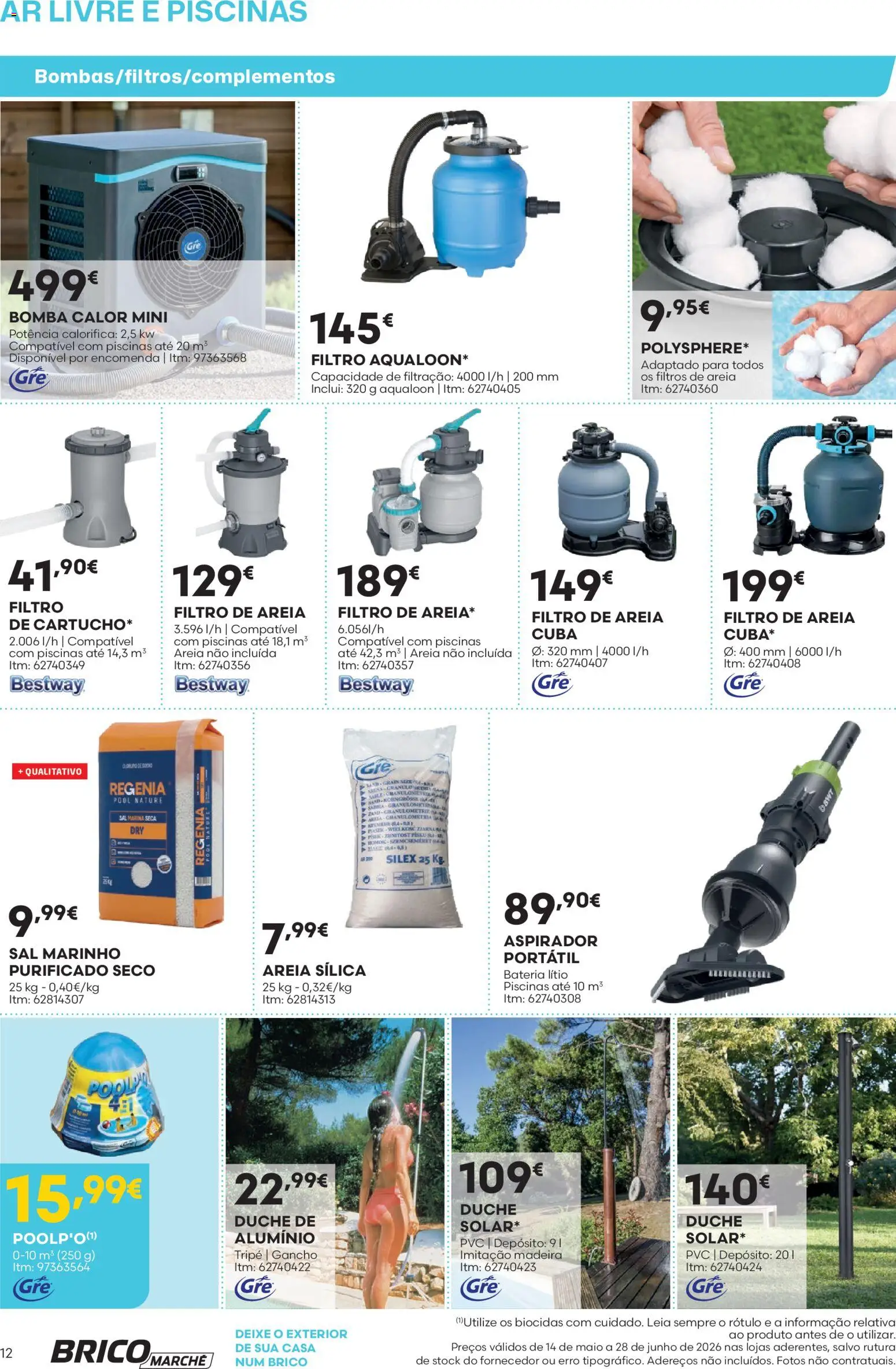 BricoMarché Catálogo Ar Livre e Piscinas - Vila do Conde │ válido de 14.05.2026 | Página: 12 | Produtos: Areia, Aspirador, Piscinas, Gancho