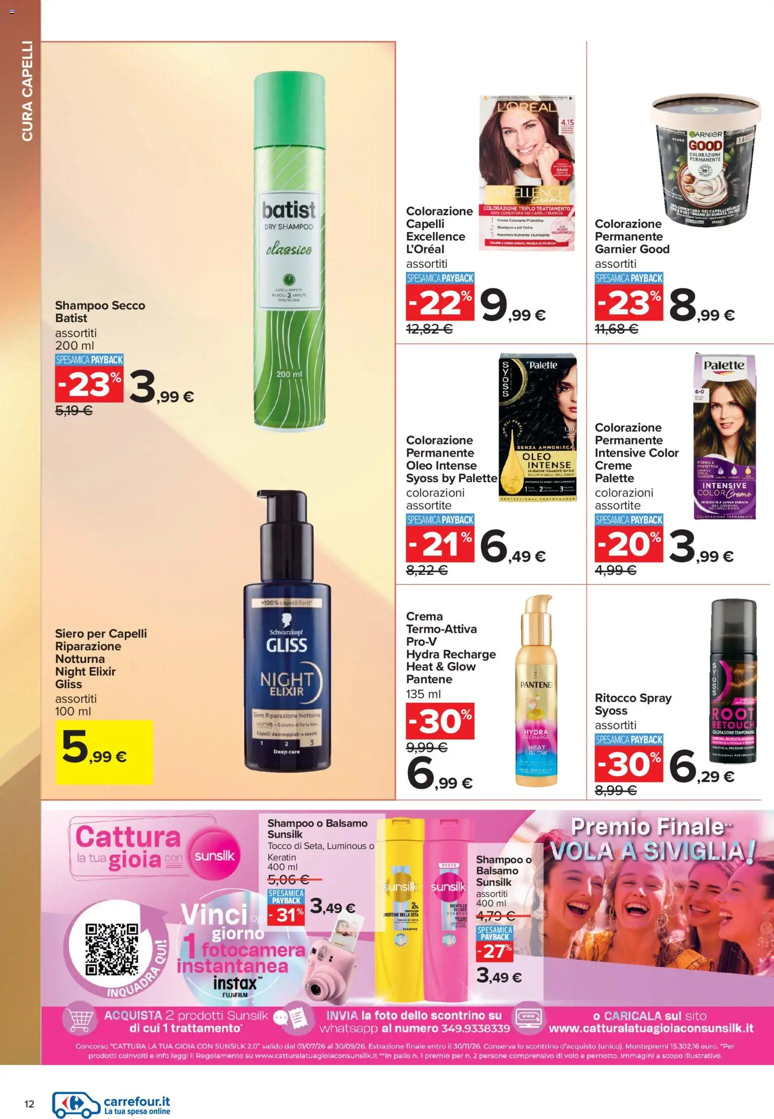 Volantino Carrefour del 10/07/2026 | Pagina: 12 | Prodotti: Shampoo, Crema, Maschera, Acqua