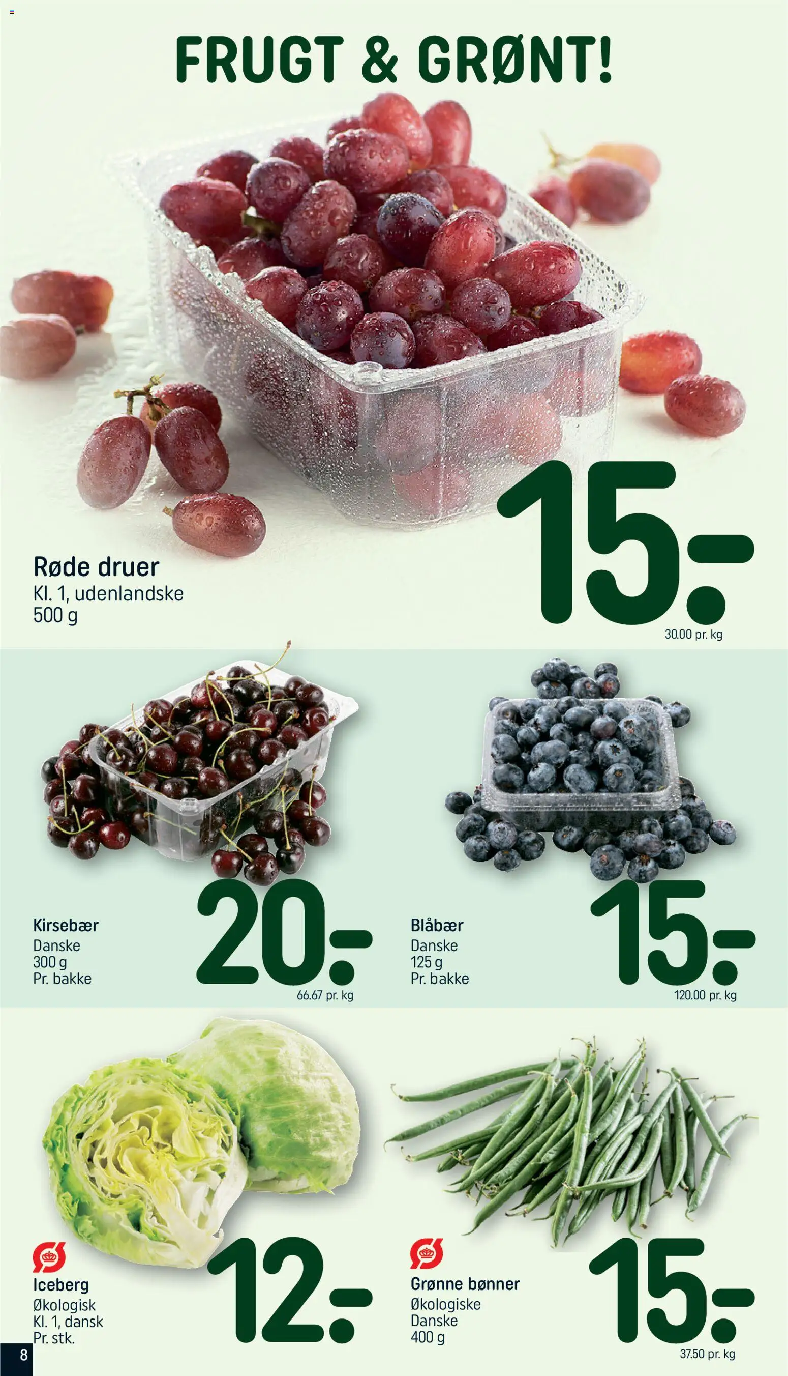 Rema 1000 tilbudsavis – gyldig fra 02/08/2026 | Side: 8 | Produkter: Blåbær, Kirsebær, Grønne Bønner, Druer
