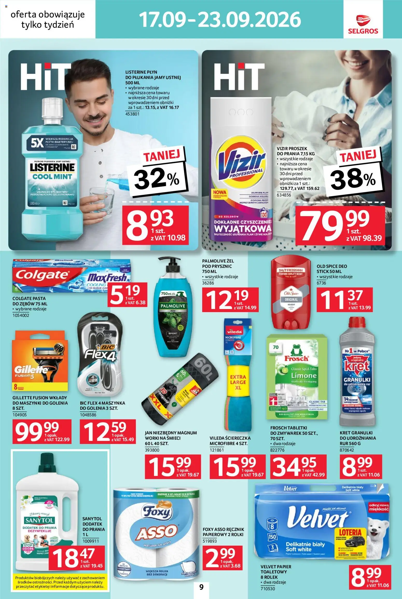 Selgros cash&carry gazetka - Jeszcze więcej super promocji od 17.09.2026 | Strona: 9 | Produkty: Listerine, Vileda, Pasta do zębów, Ręcznik papierowy