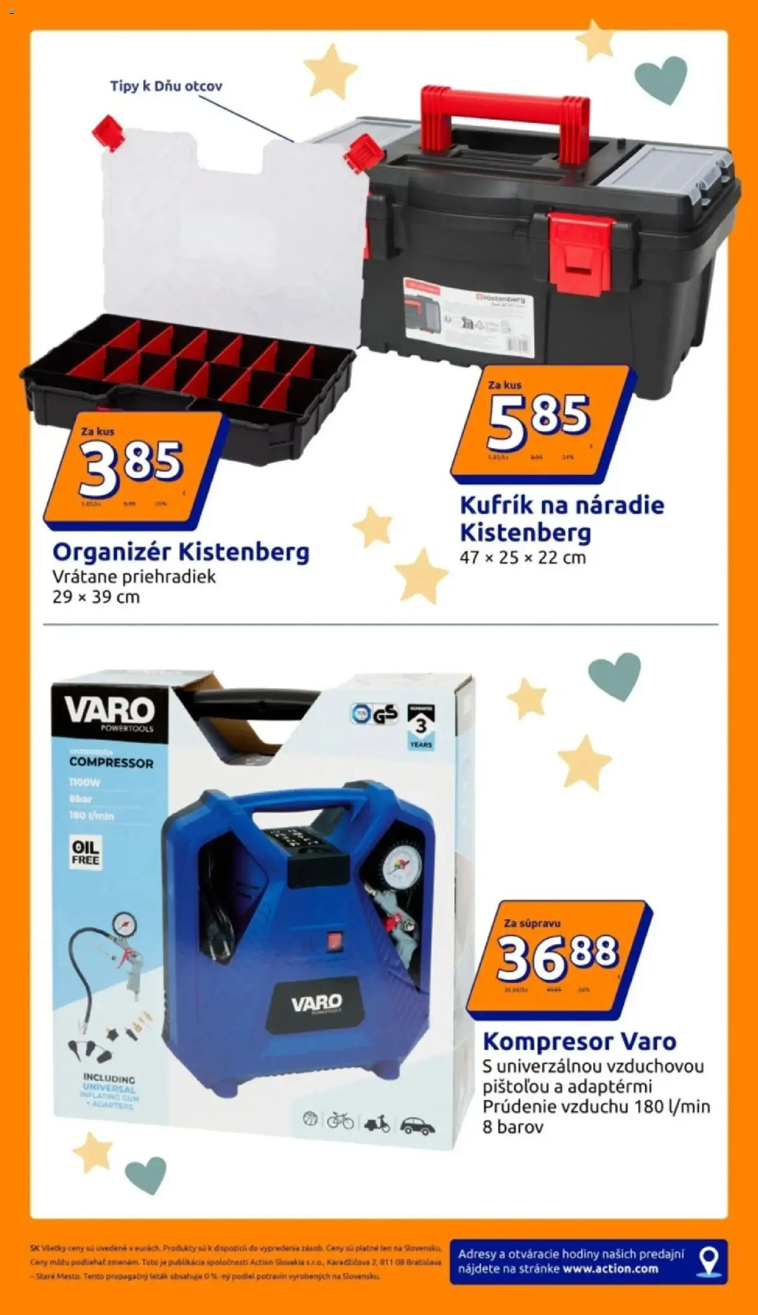 Nové Action akcie – leták je platný od 03.06.2026 | Strana: 11 | Produkty: Organizér, Hodiny, Kompresor, Náradie