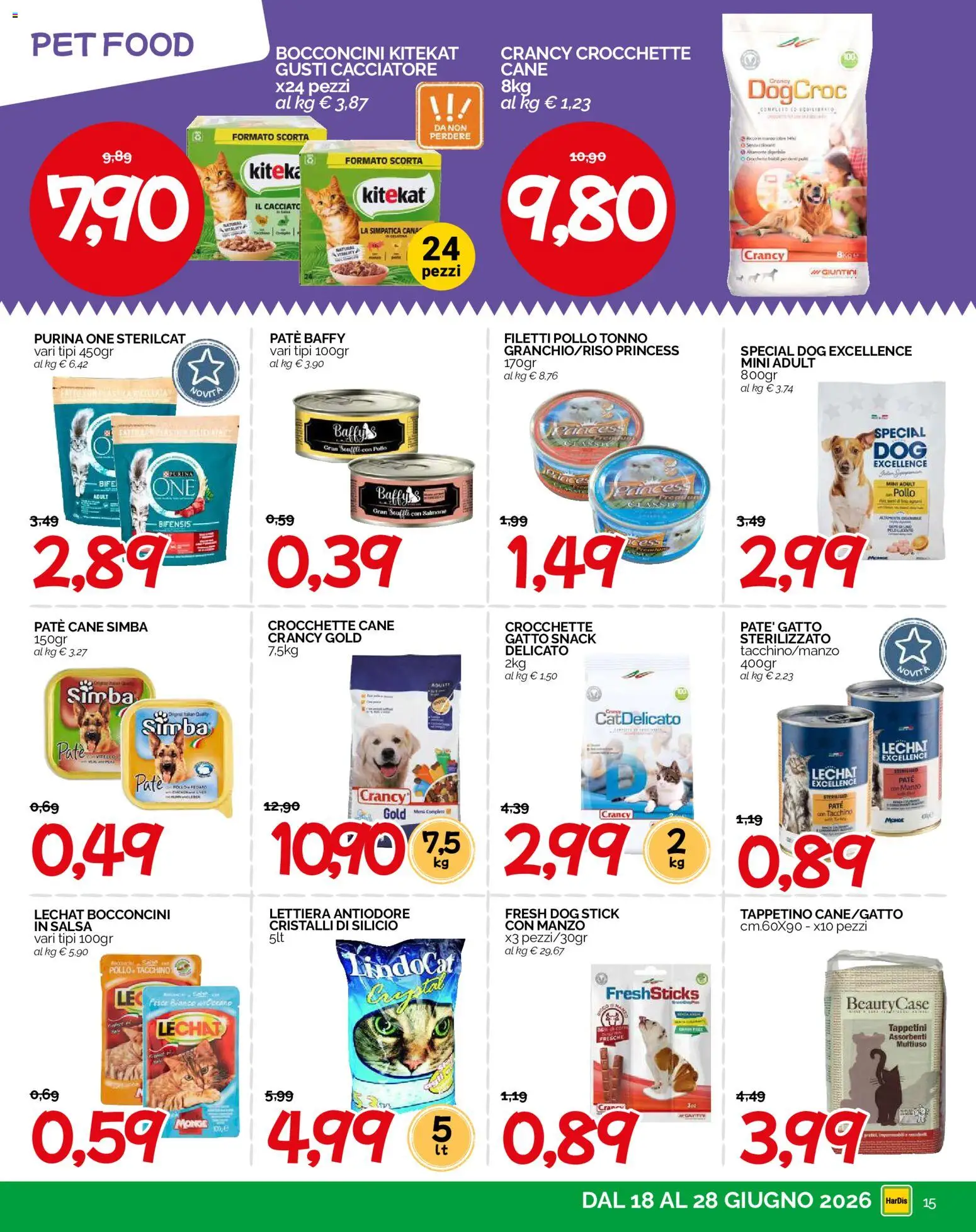 Volantino HarDis del 18.06.2026 | Pagina: 15 | Prodotti: Paté, Pollo, Manzo, Crocchette cane