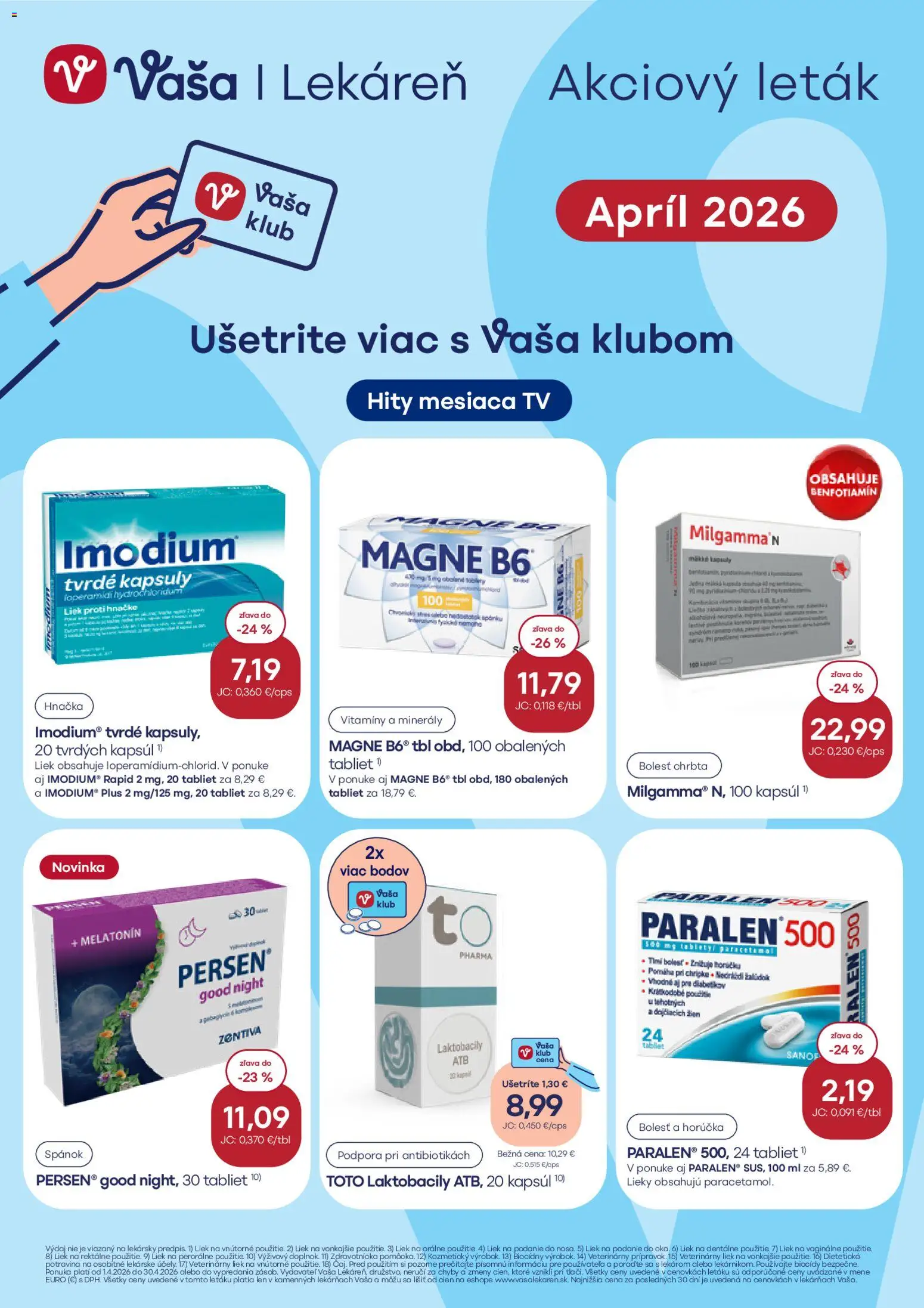 Nové Vaša lekáreň akcie – leták je platný od 01.04.2026 | Strana: 1 | Produkty: Tv